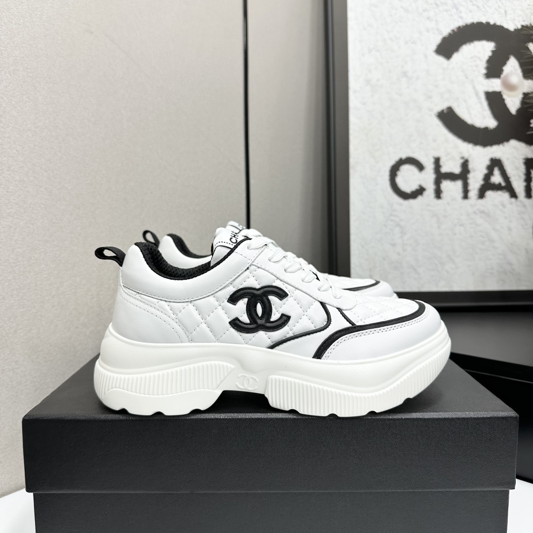 Chanel Women’s White & Black Quilted Leather Chunky Sneakers