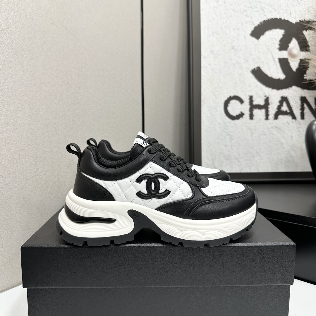 Chanel Quilted Leather Chunky Sneakers – Black and White Luxury