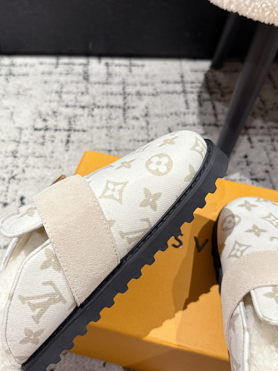 Louis Vuitton Monogram Shearling Mules - Luxury Cream Slip-On Shoes