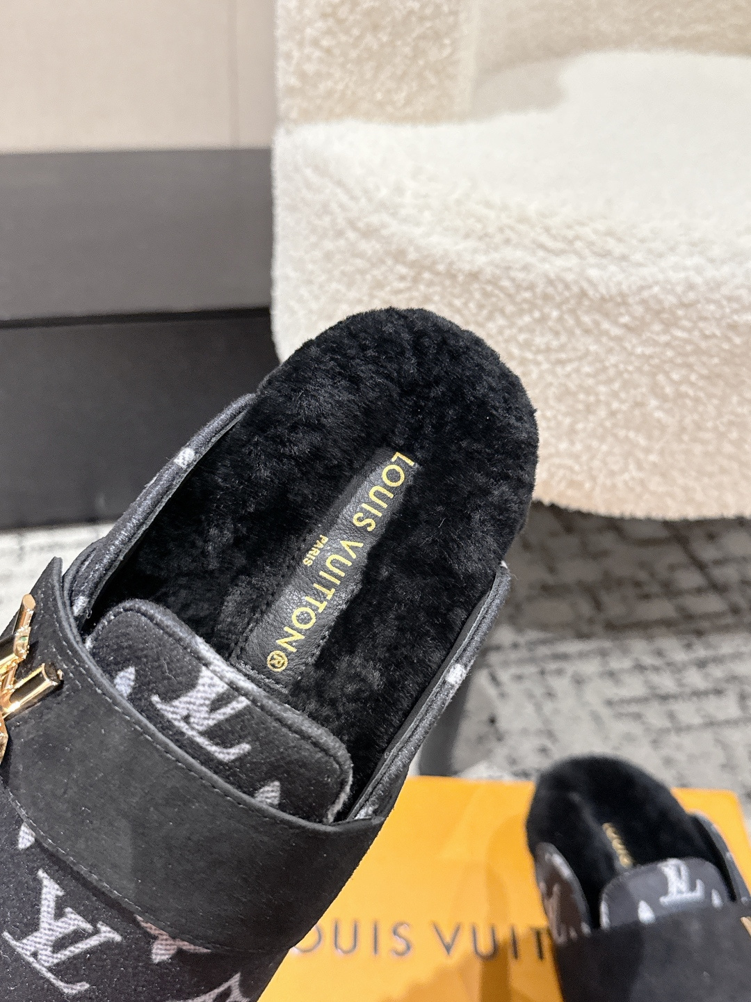 Louis Vuitton Monogram Fur-Lined Mules - Luxury Black Slippers