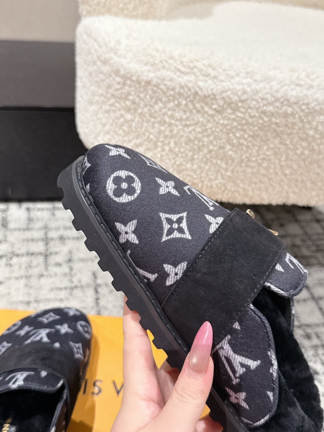 Louis Vuitton Monogram Fur-Lined Mules - Luxury Black Slippers