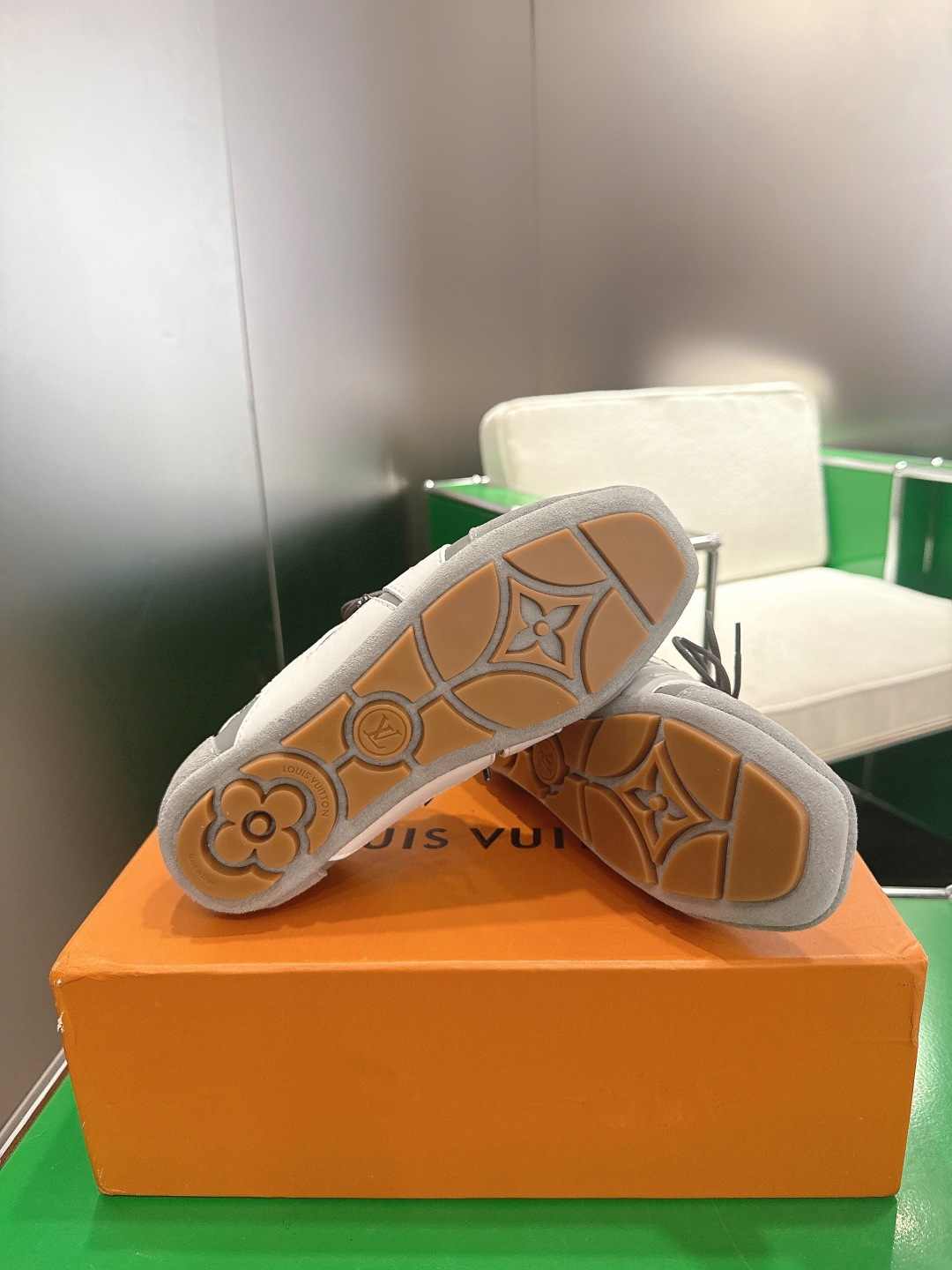 Louis Vuitton Grey Leather & Suede Low-Top Luxury Sneakers