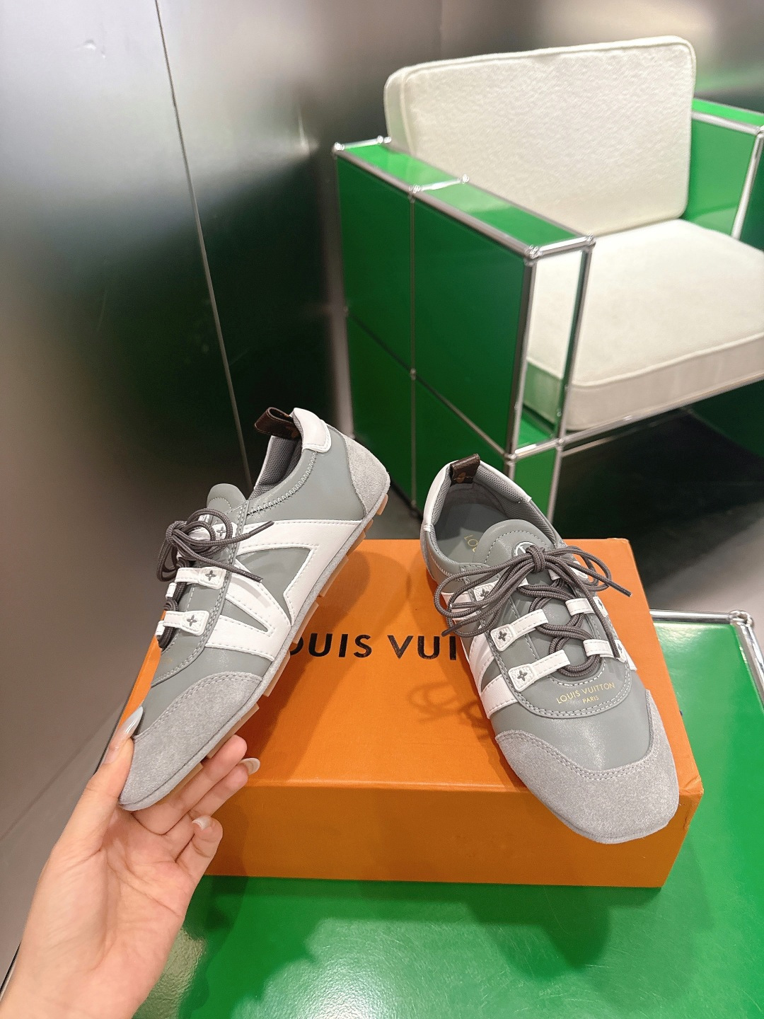 Louis Vuitton Grey Leather & Suede Low-Top Luxury Sneakers