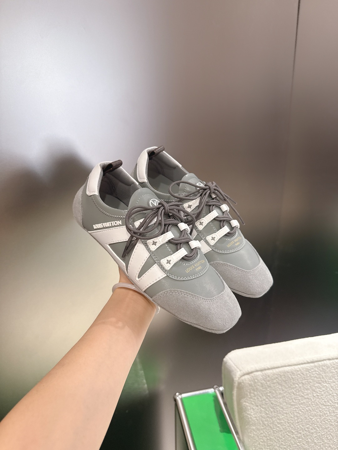 Louis Vuitton Grey Leather & Suede Low-Top Luxury Sneakers