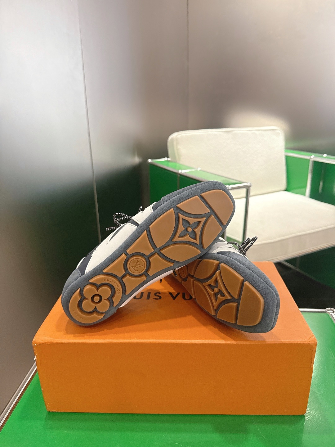 Louis Vuitton Navy Blue Leather & Suede Men's Luxury Sneakers