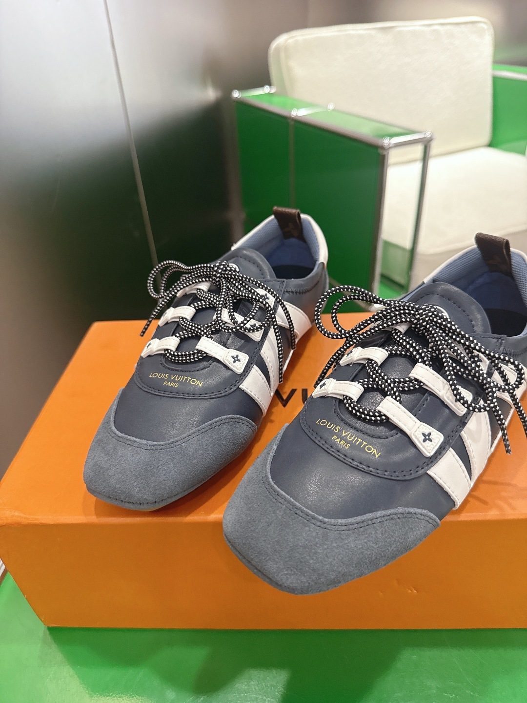 Louis Vuitton Navy Blue Leather & Suede Men's Luxury Sneakers