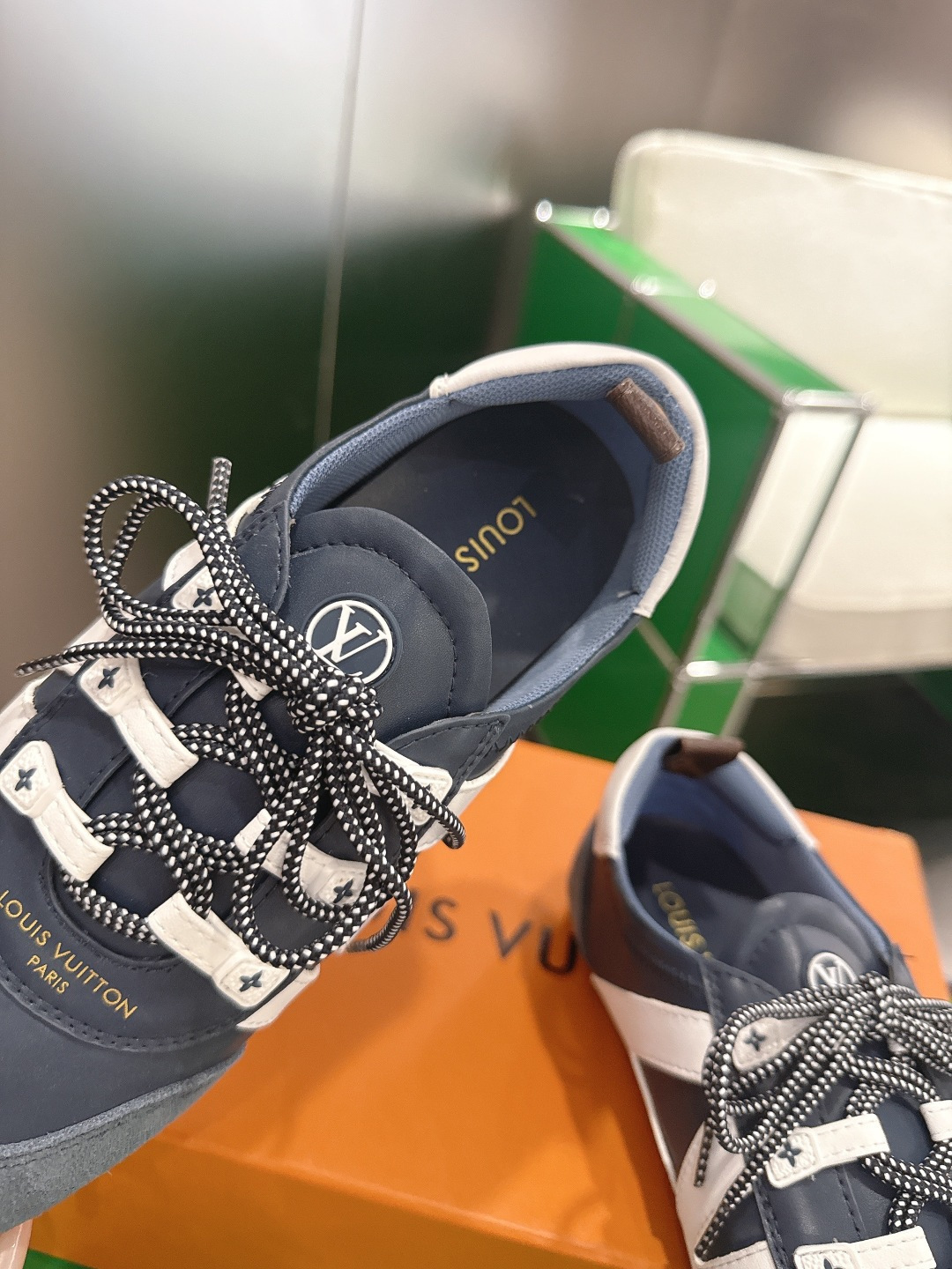 Louis Vuitton Navy Blue Leather & Suede Men's Luxury Sneakers