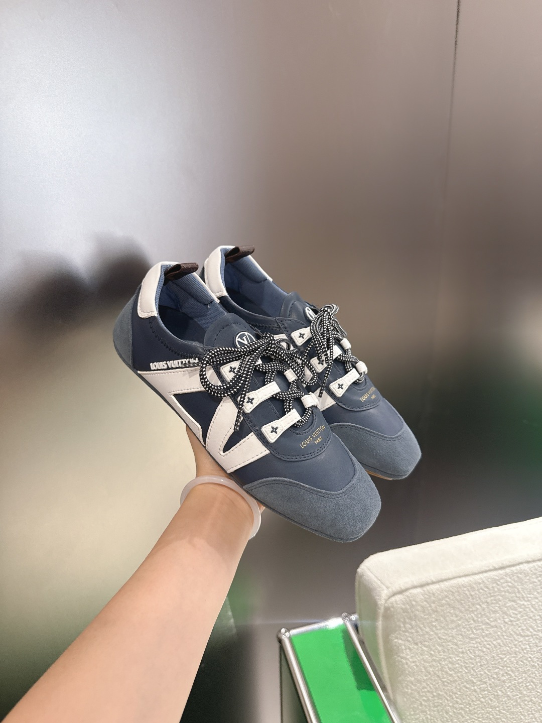 Louis Vuitton Navy Blue Leather & Suede Men's Luxury Sneakers