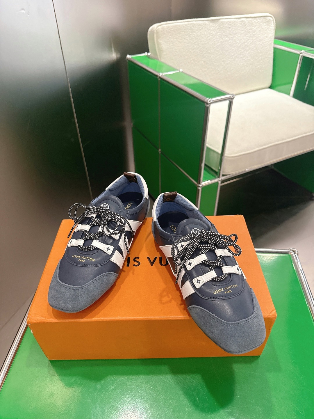 Louis Vuitton Navy Blue Leather & Suede Men's Luxury Sneakers