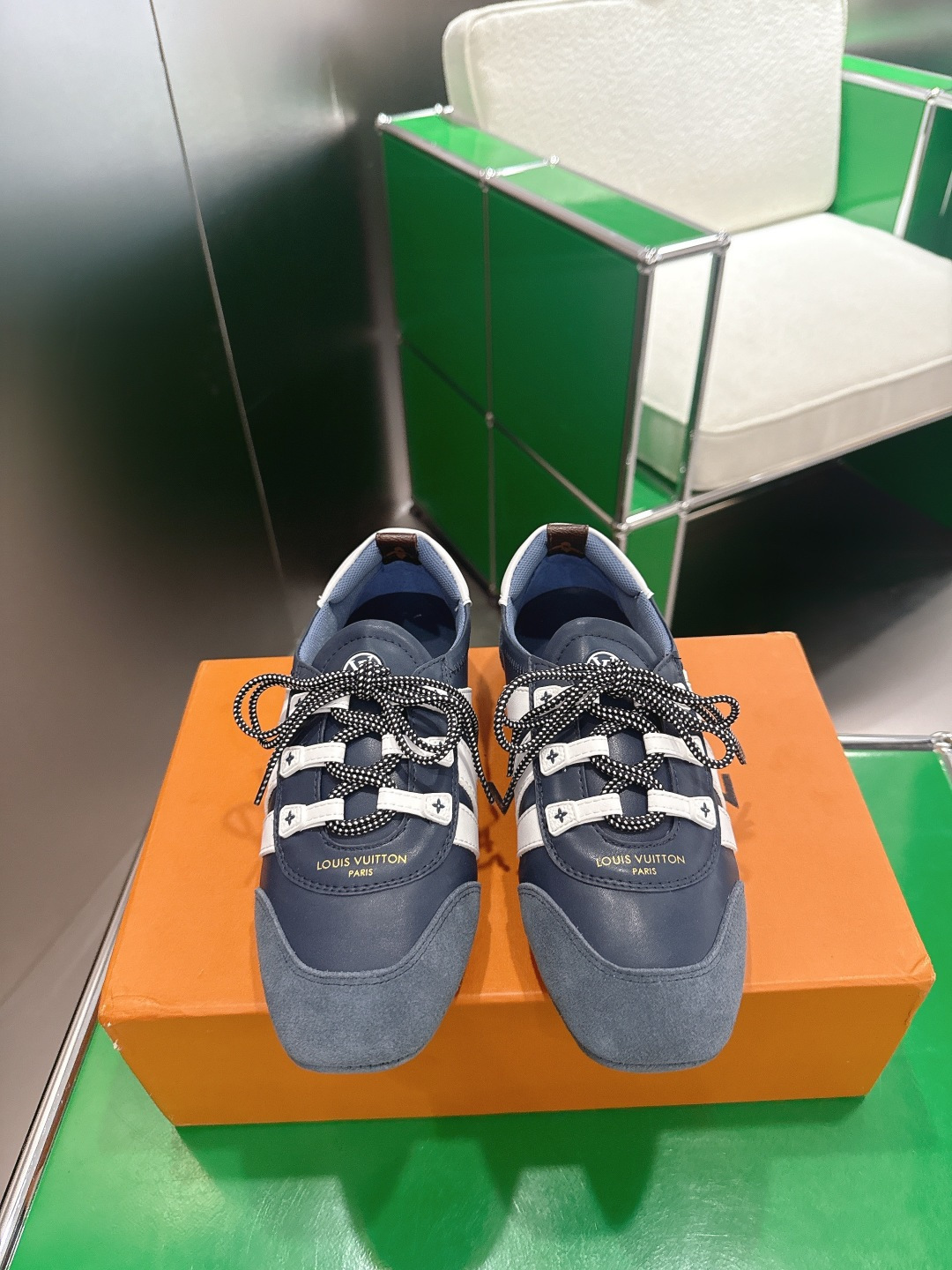 Louis Vuitton Navy Blue Leather & Suede Men’s Luxury Sneakers