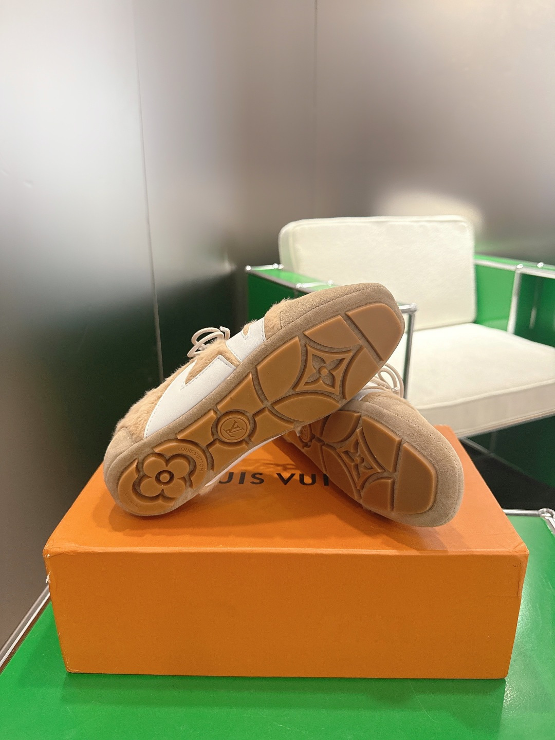 Louis Vuitton Beige Suede and Shearling Luxury Sneakers