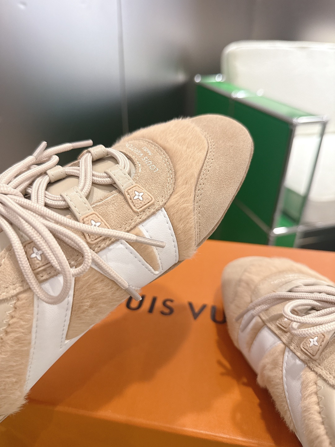 Louis Vuitton Beige Suede and Shearling Luxury Sneakers