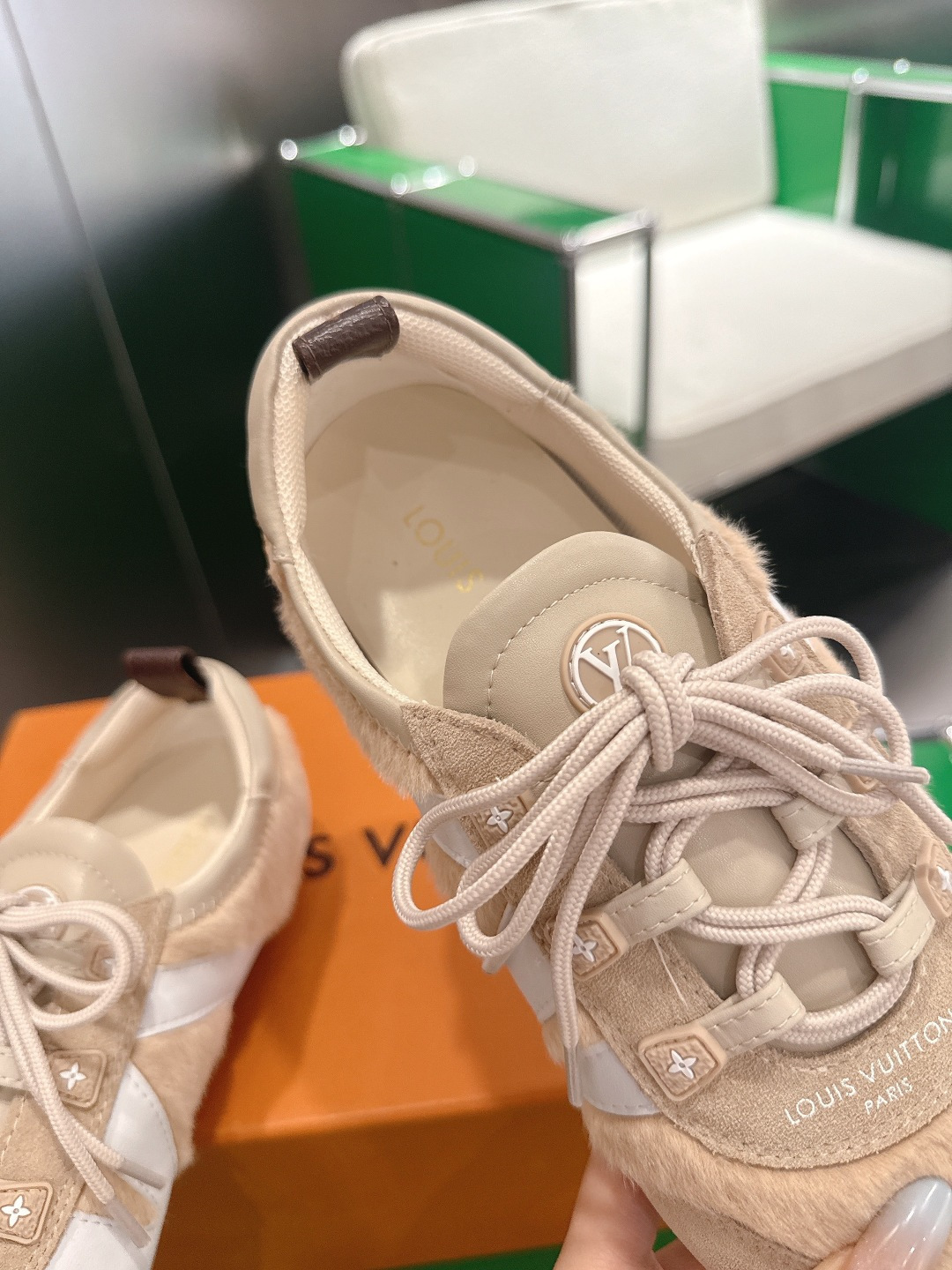 Louis Vuitton Beige Suede and Shearling Luxury Sneakers