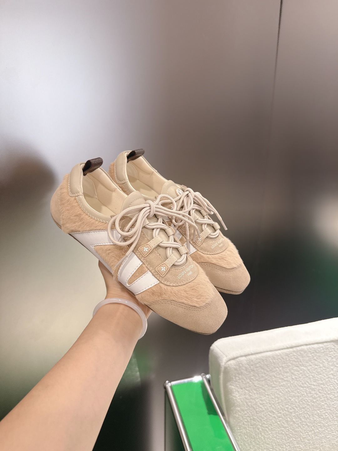 Louis Vuitton Beige Suede and Shearling Luxury Sneakers