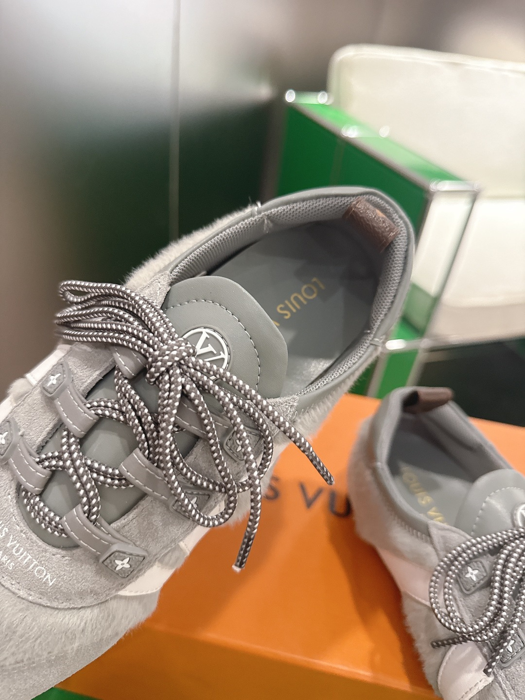 Louis Vuitton Run 55 Grey Suede & Fur Detail Luxury Sneakers