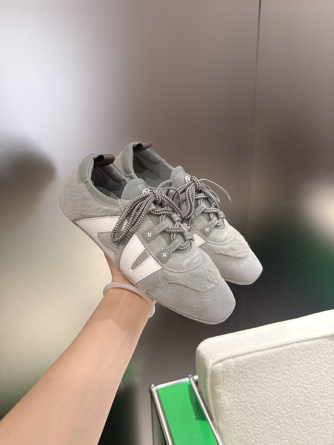 Louis Vuitton Run 55 Grey Suede & Fur Detail Luxury Sneakers
