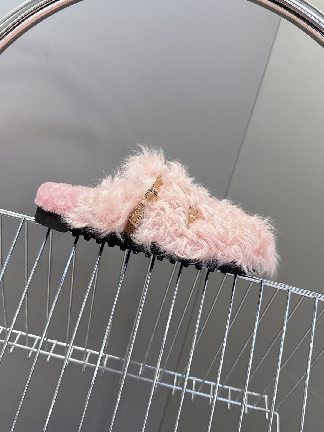 Louis Vuitton Pink Faux Fur Slippers - Luxury LV Logo Mules
