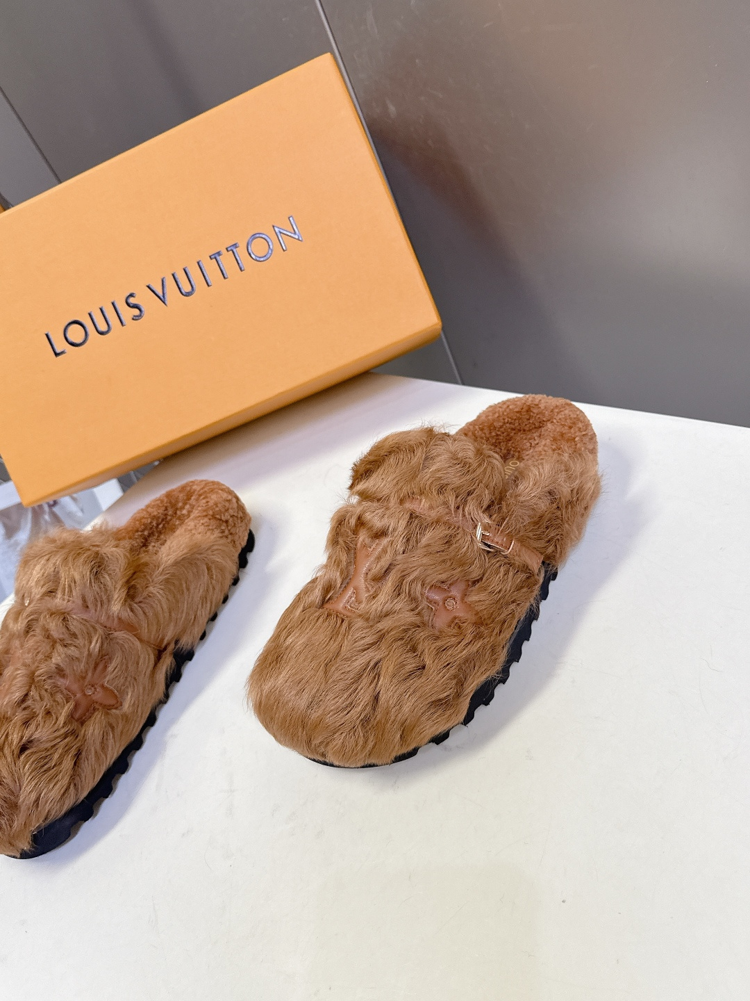 Louis Vuitton Brown Fur Monogram Mules - Luxury Comfort Slippers