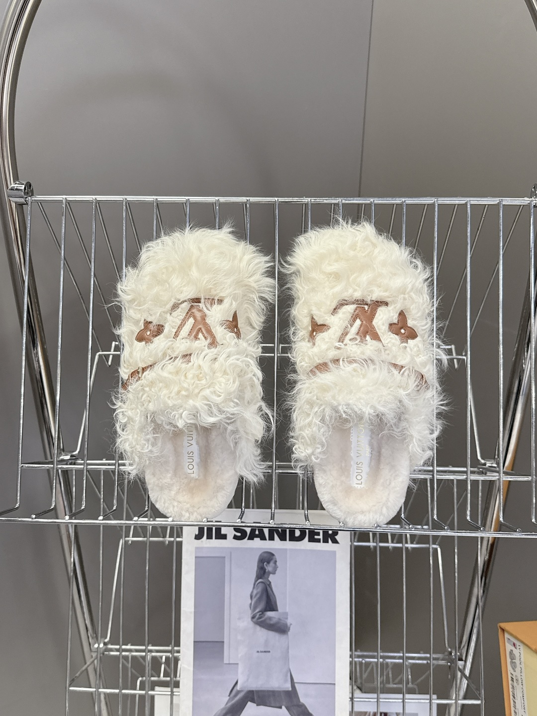 Louis Vuitton White Shearling Monogram Comfort Mules