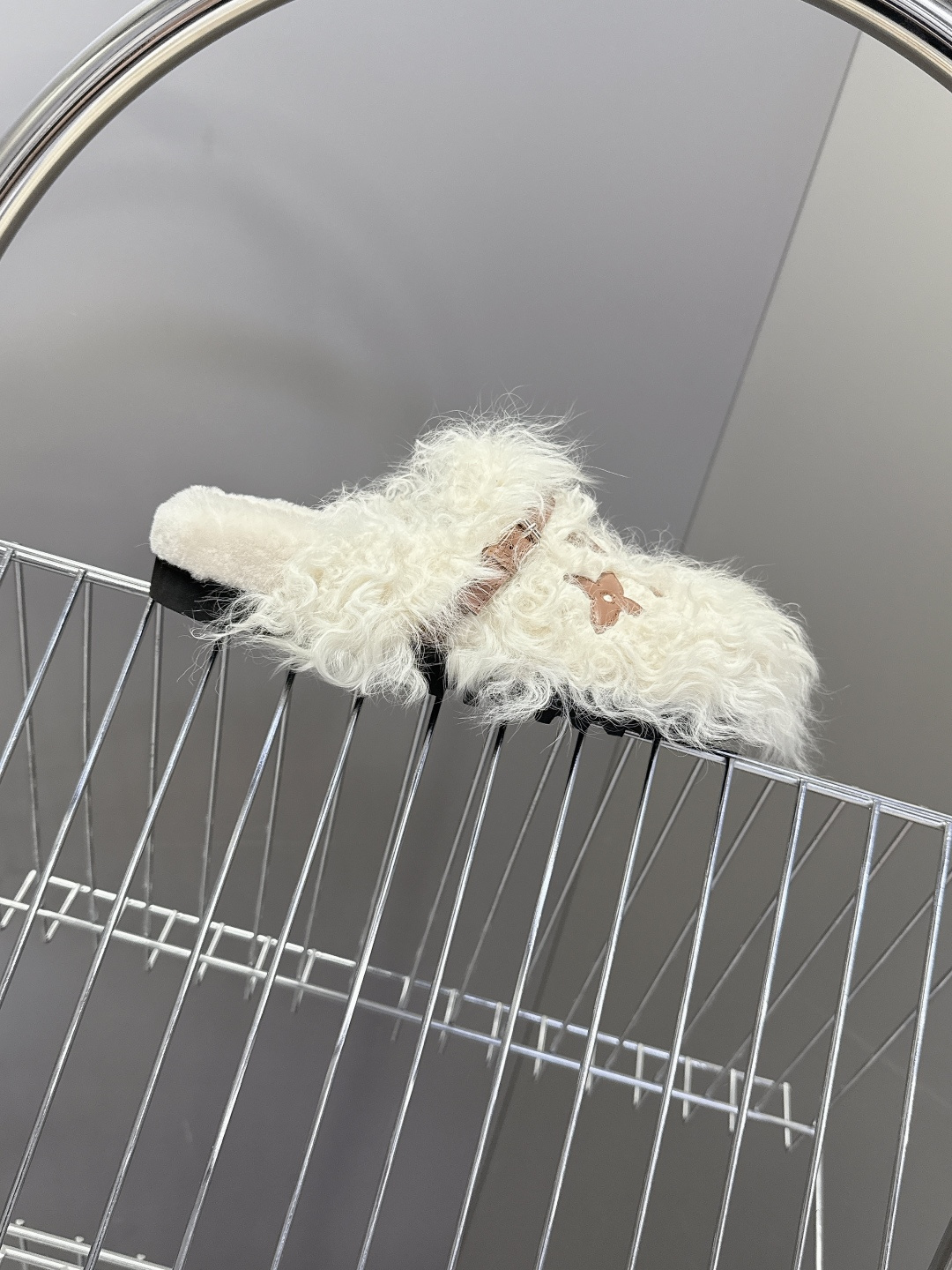 Louis Vuitton White Shearling Monogram Comfort Mules