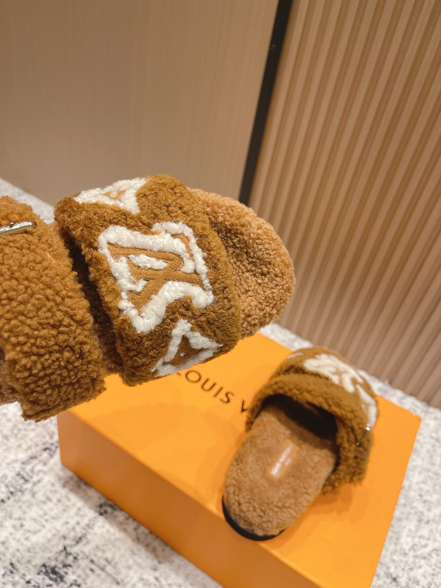 Louis Vuitton Monogram Shearling Flat Sandals - Luxury Cozy Slides