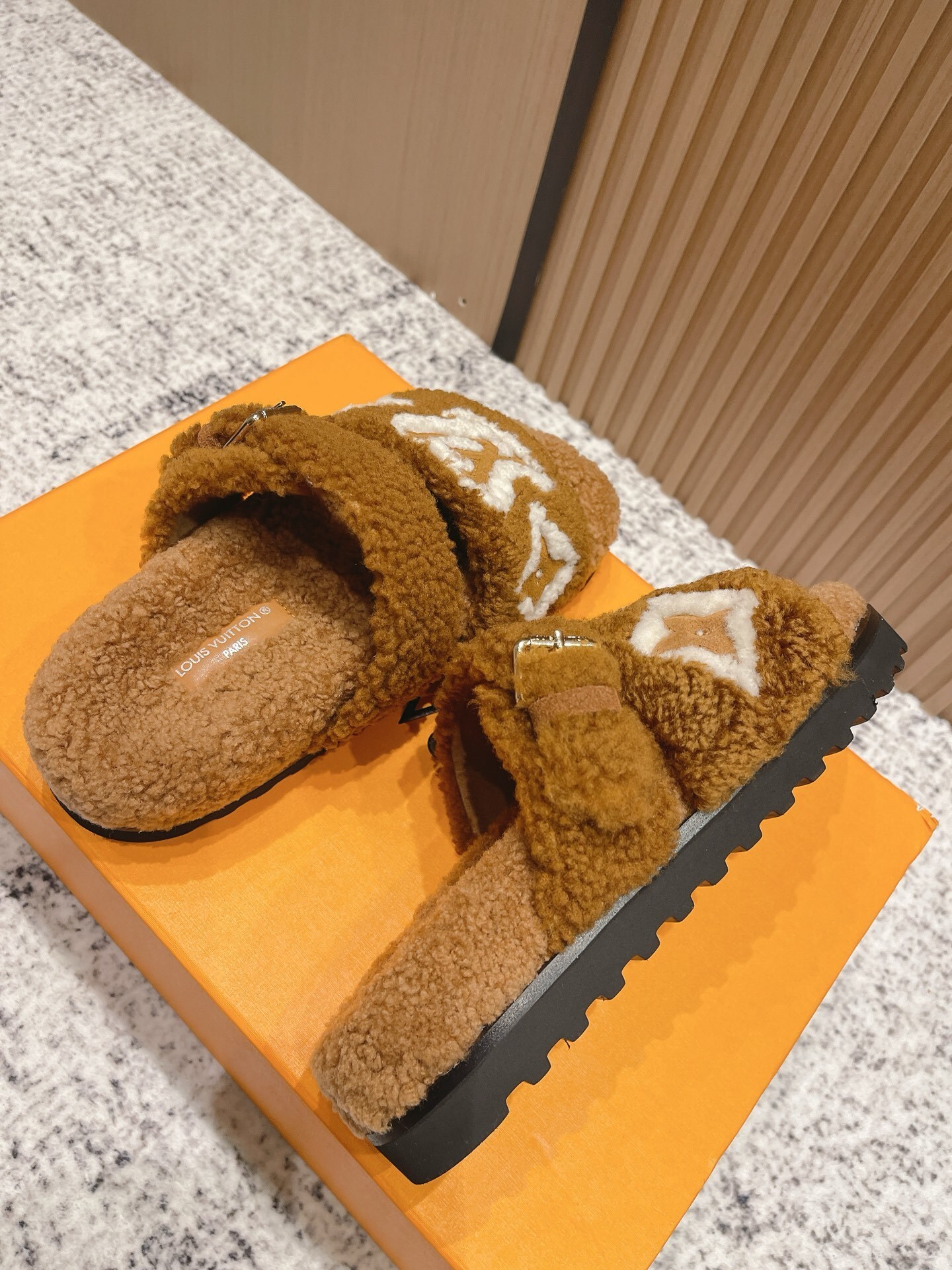 Louis Vuitton Monogram Shearling Flat Sandals - Luxury Cozy Slides