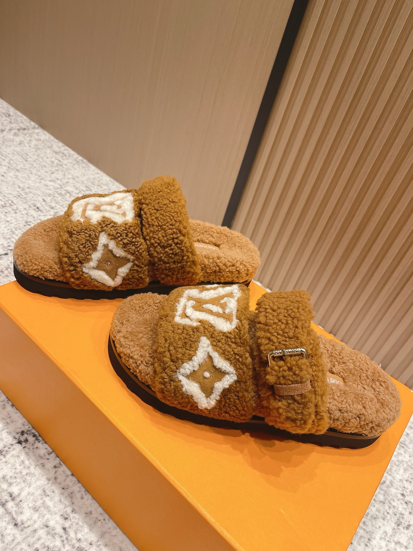 Louis Vuitton Monogram Shearling Flat Sandals - Luxury Cozy Slides