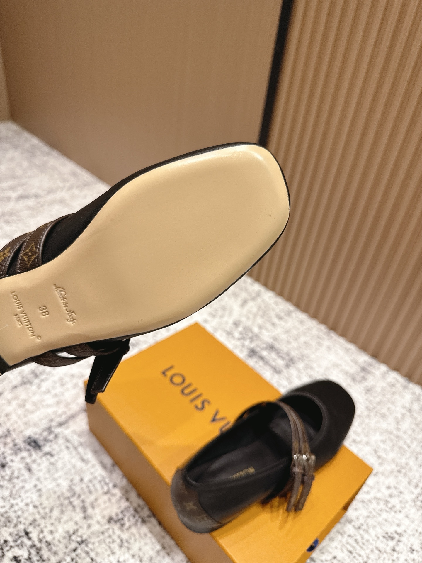 Louis Vuitton Black Leather Mary Jane Flats with Monogram Strap