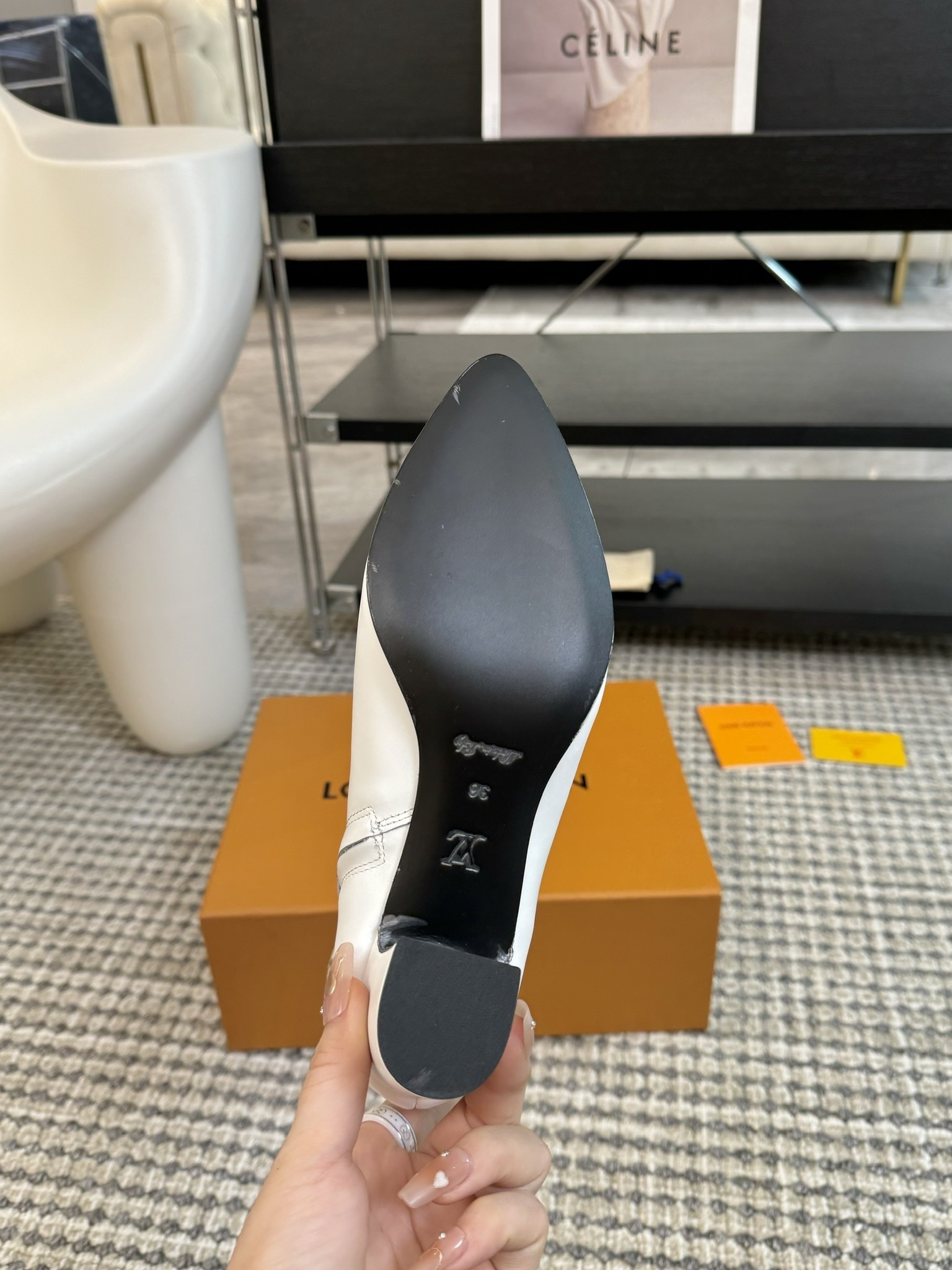 Louis Vuitton White Leather Pointed-Toe Ankle Boots with Monogram