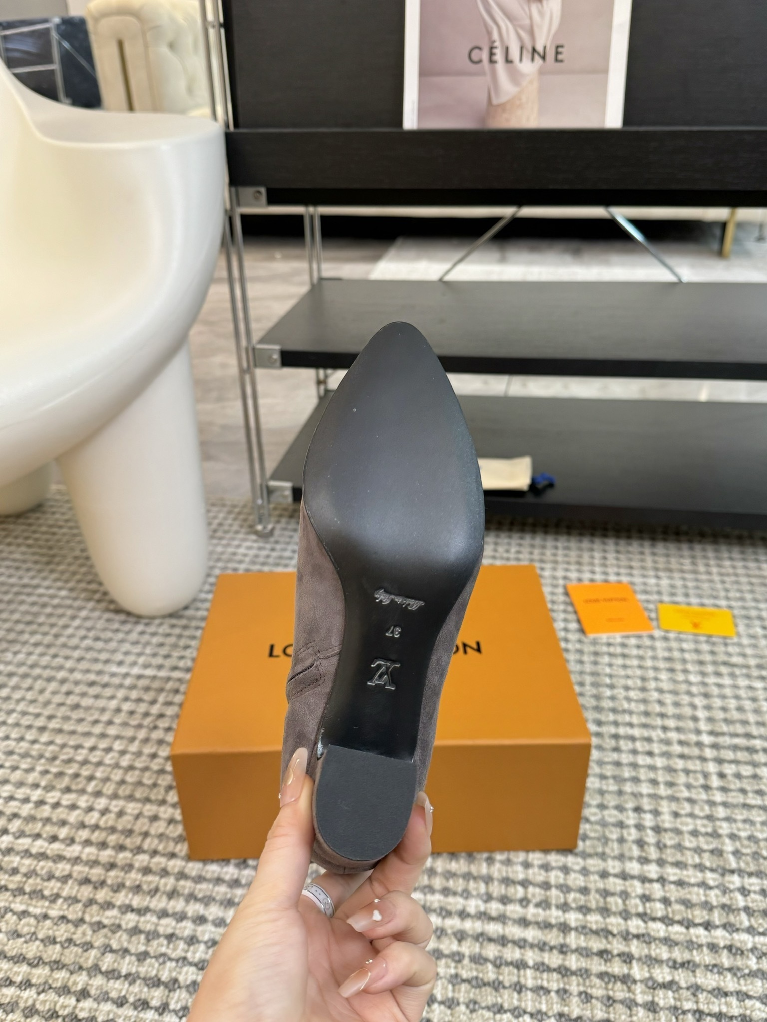 Louis Vuitton Grey Suede Ankle Boots - Women's Luxury Pointed Toe Boot