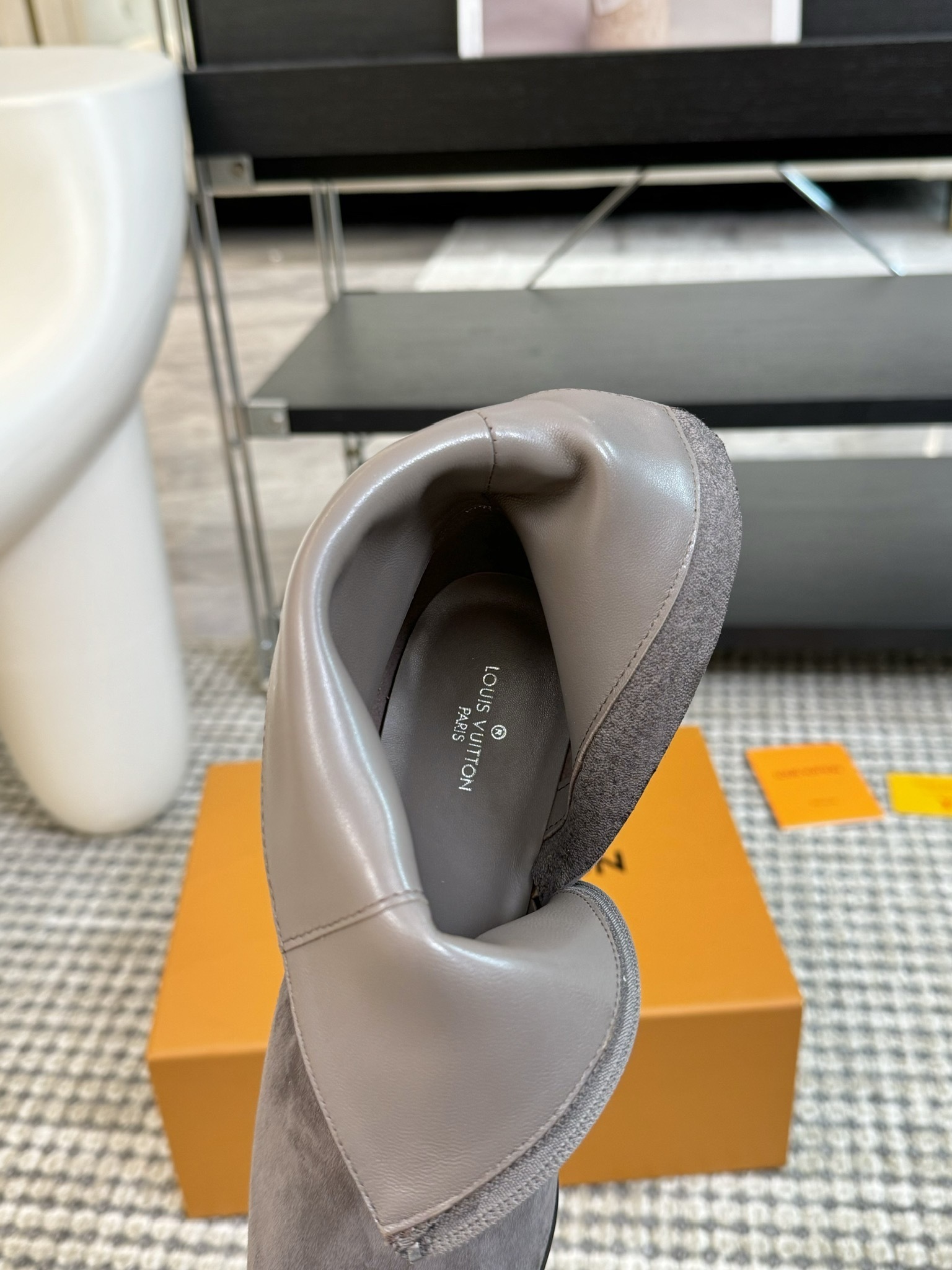 Louis Vuitton Grey Suede Ankle Boots - Women's Luxury Pointed Toe Boot