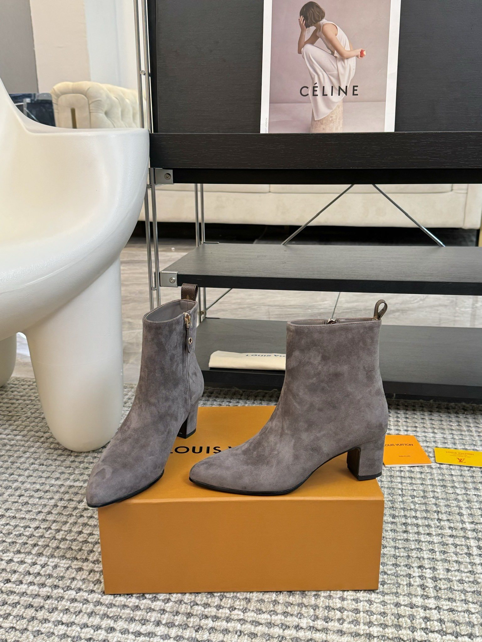 Louis Vuitton Grey Suede Ankle Boots - Women's Luxury Pointed Toe Boot