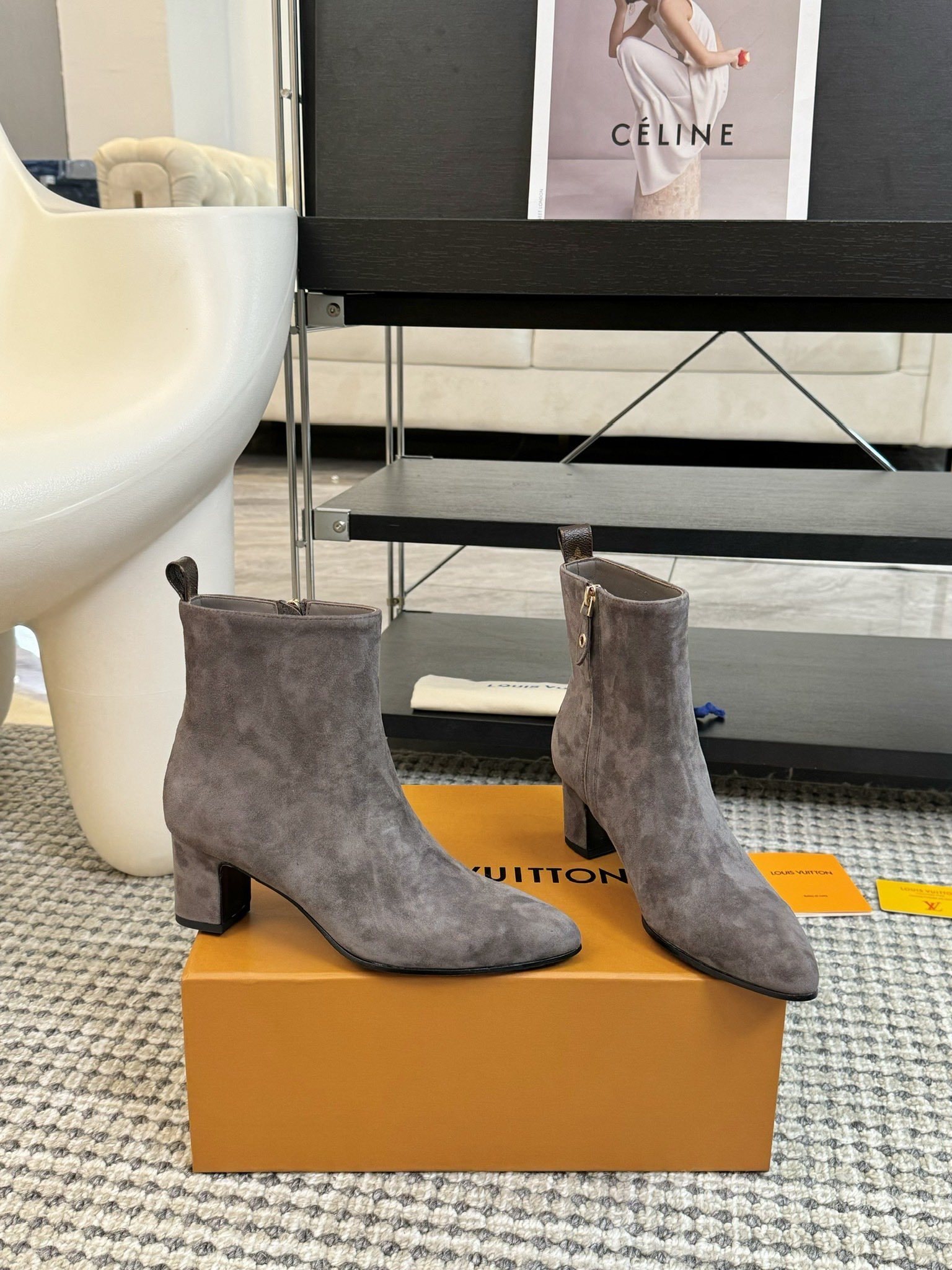 Louis Vuitton Grey Suede Ankle Boots - Women's Luxury Pointed Toe Boot
