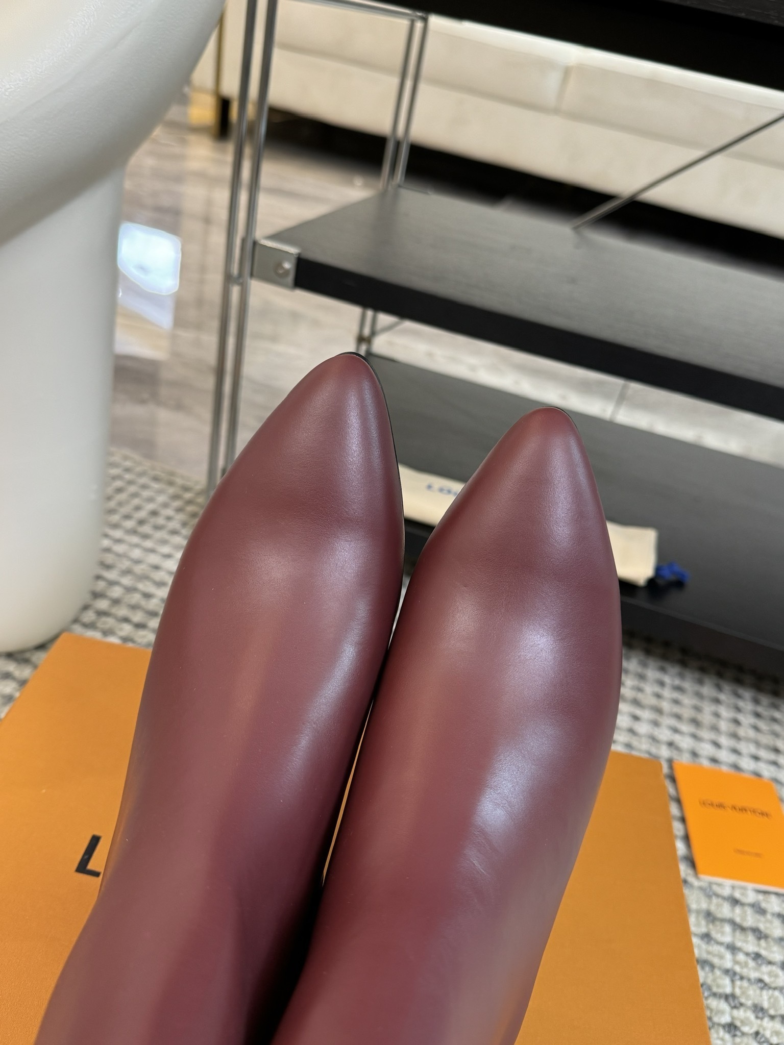 Louis Vuitton Burgundy Leather Ankle Boots - Monogram Detail