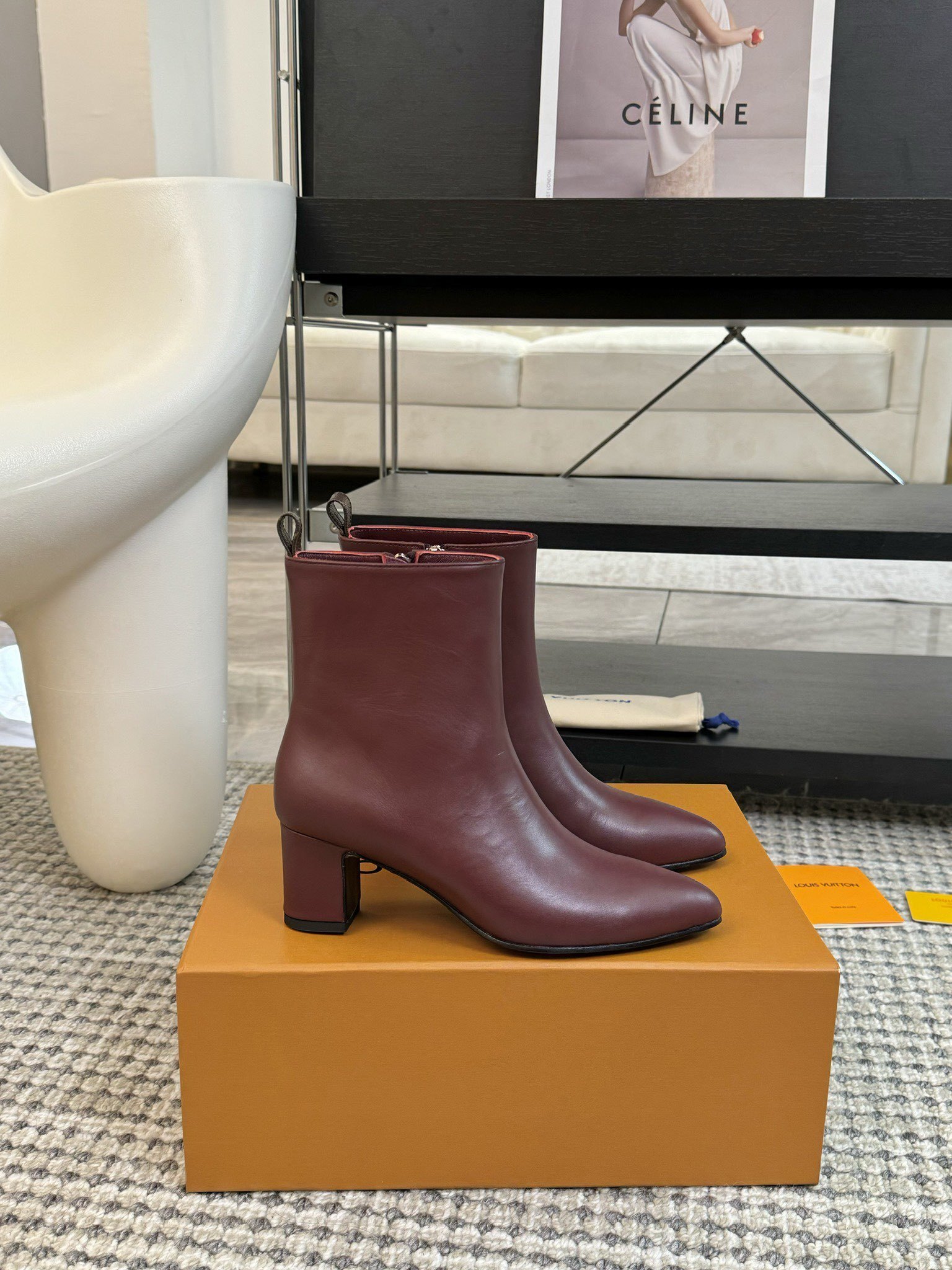 Louis Vuitton Burgundy Leather Ankle Boots - Monogram Detail