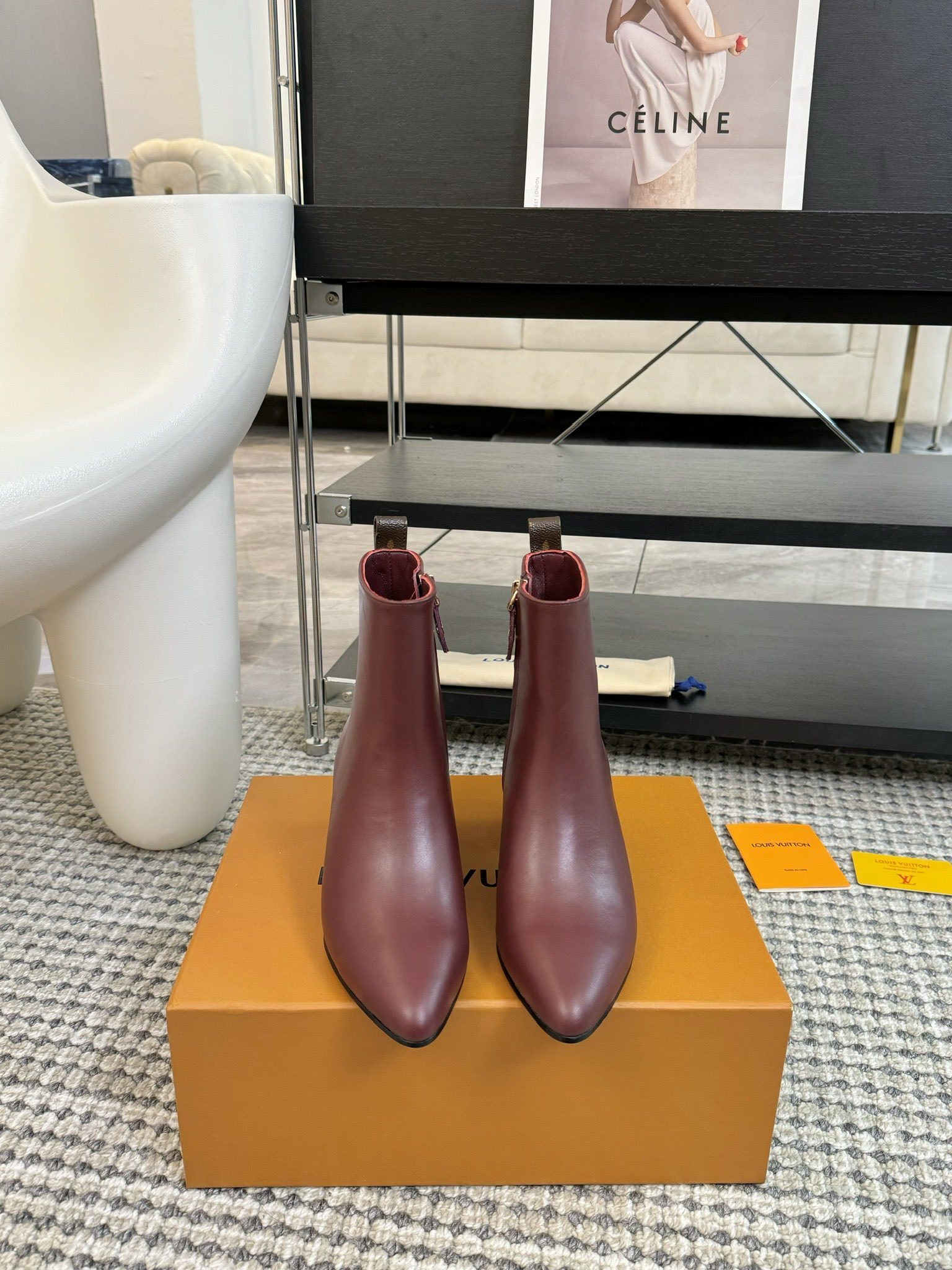 Louis Vuitton Burgundy Leather Ankle Boots – Monogram Detail