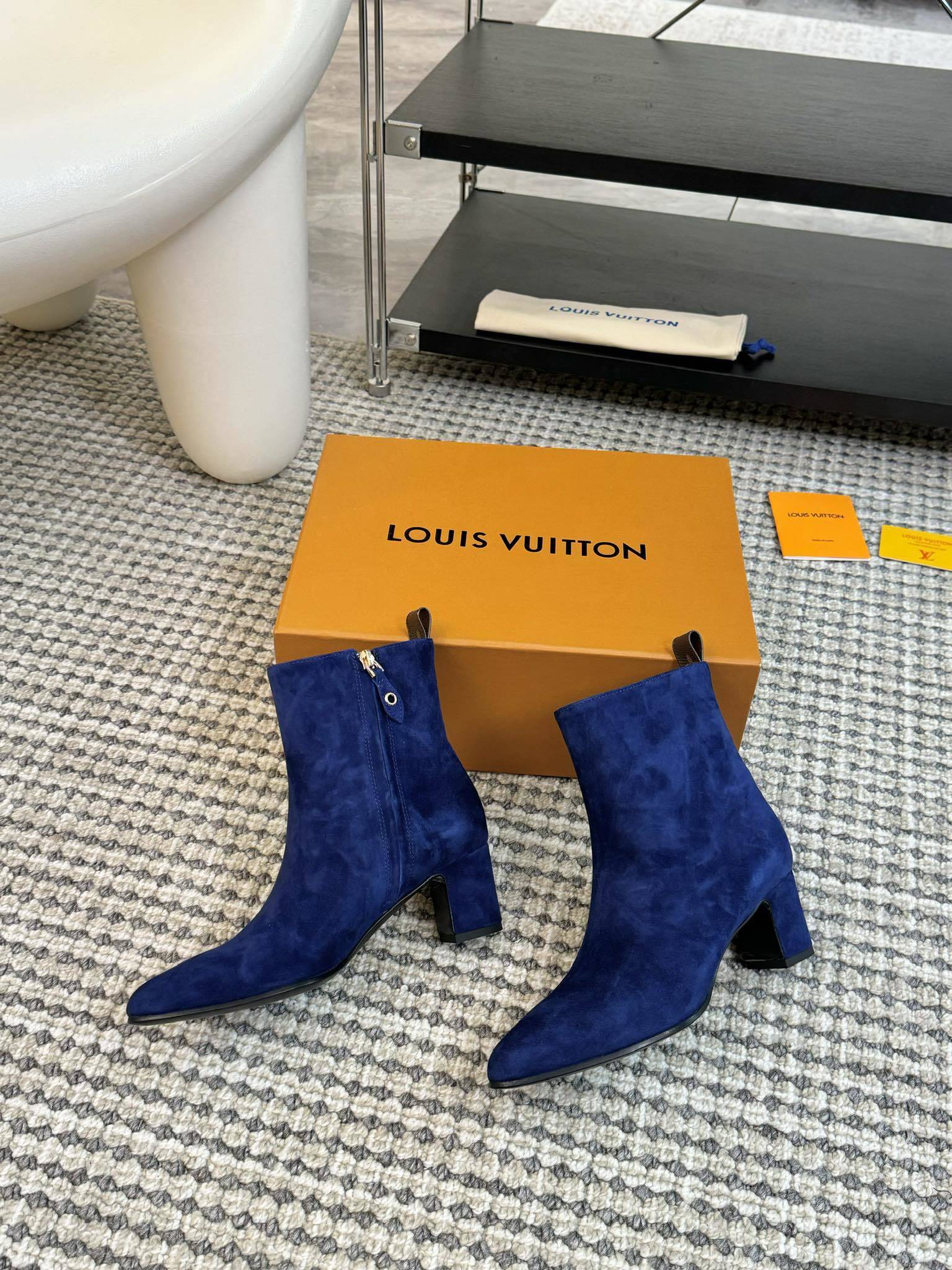 Luxury Royal Blue Suede Ankle Boots for Women - Pointed Toe