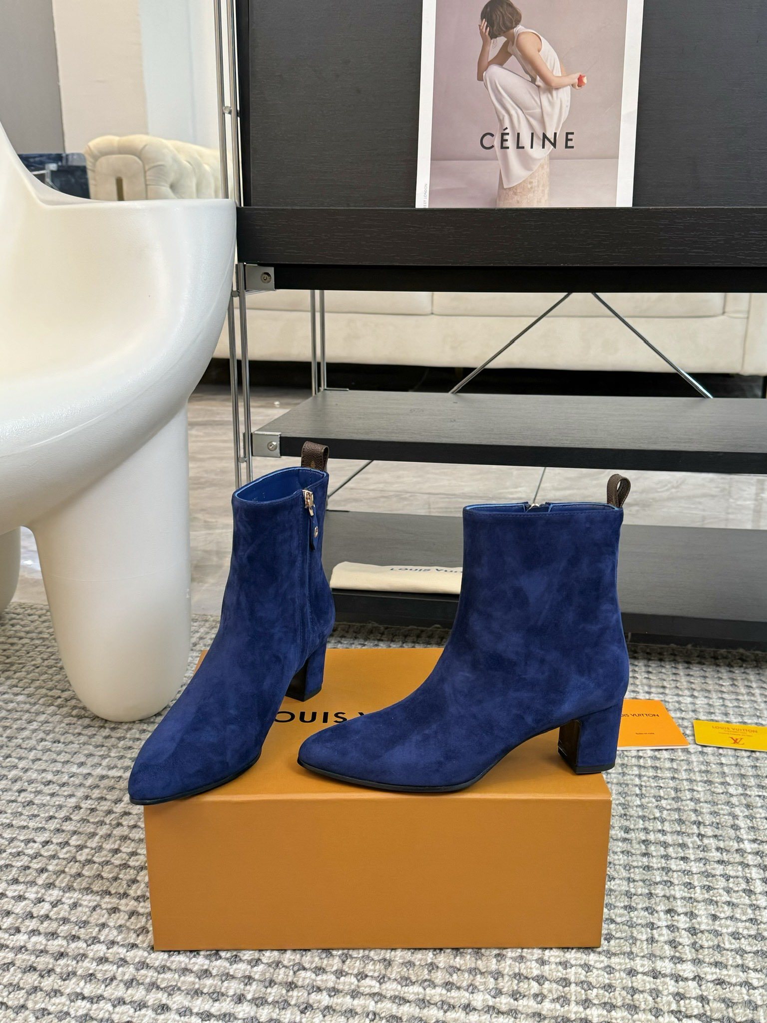 Luxury Royal Blue Suede Ankle Boots for Women - Pointed Toe