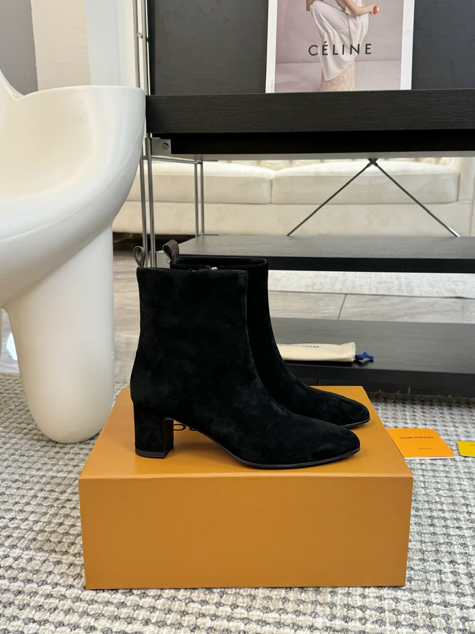 Louis Vuitton Silhouette Ankle Boots - Black Suede with Monogram Tab