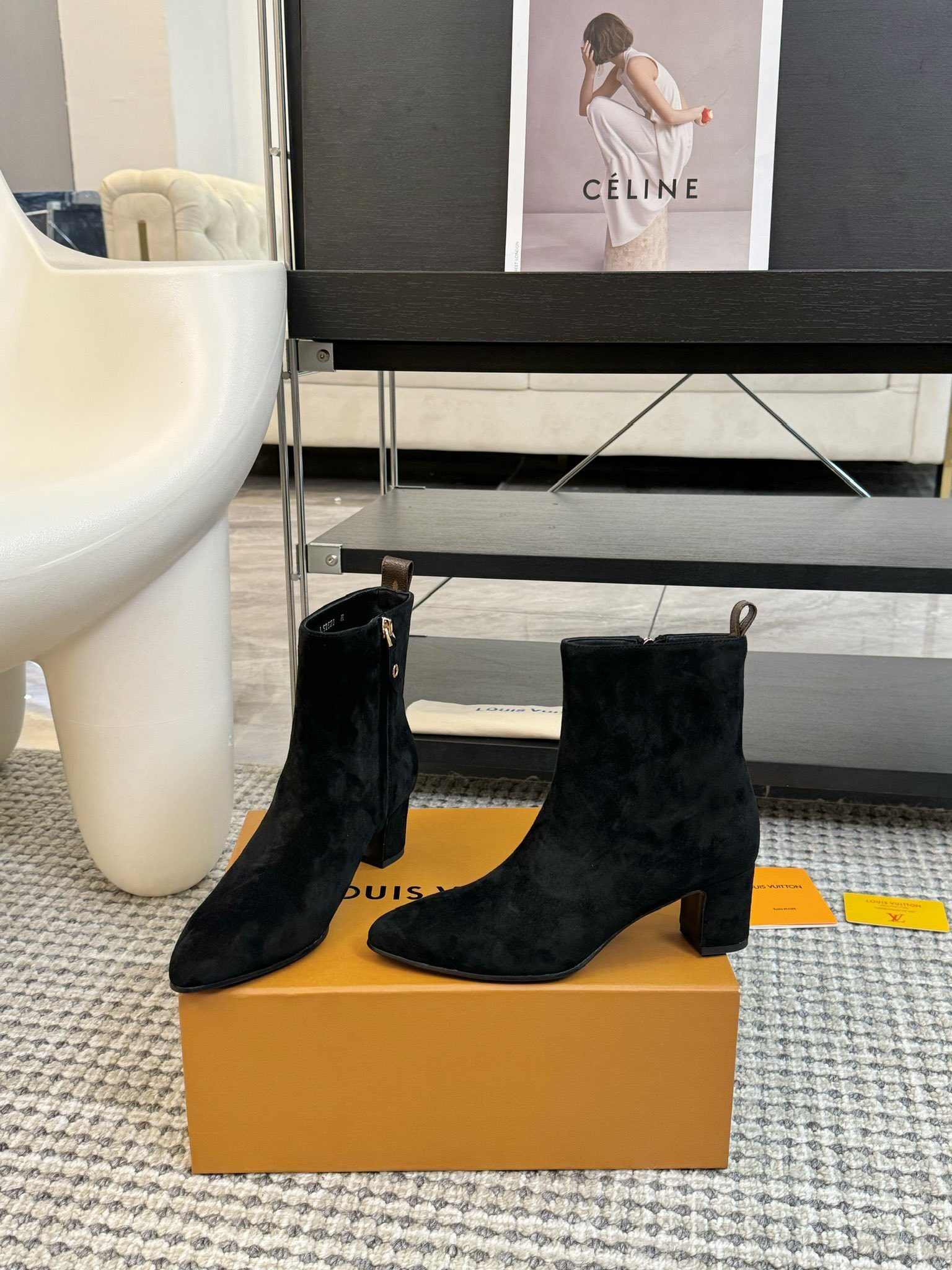 Louis Vuitton Silhouette Ankle Boots - Black Suede with Monogram Tab
