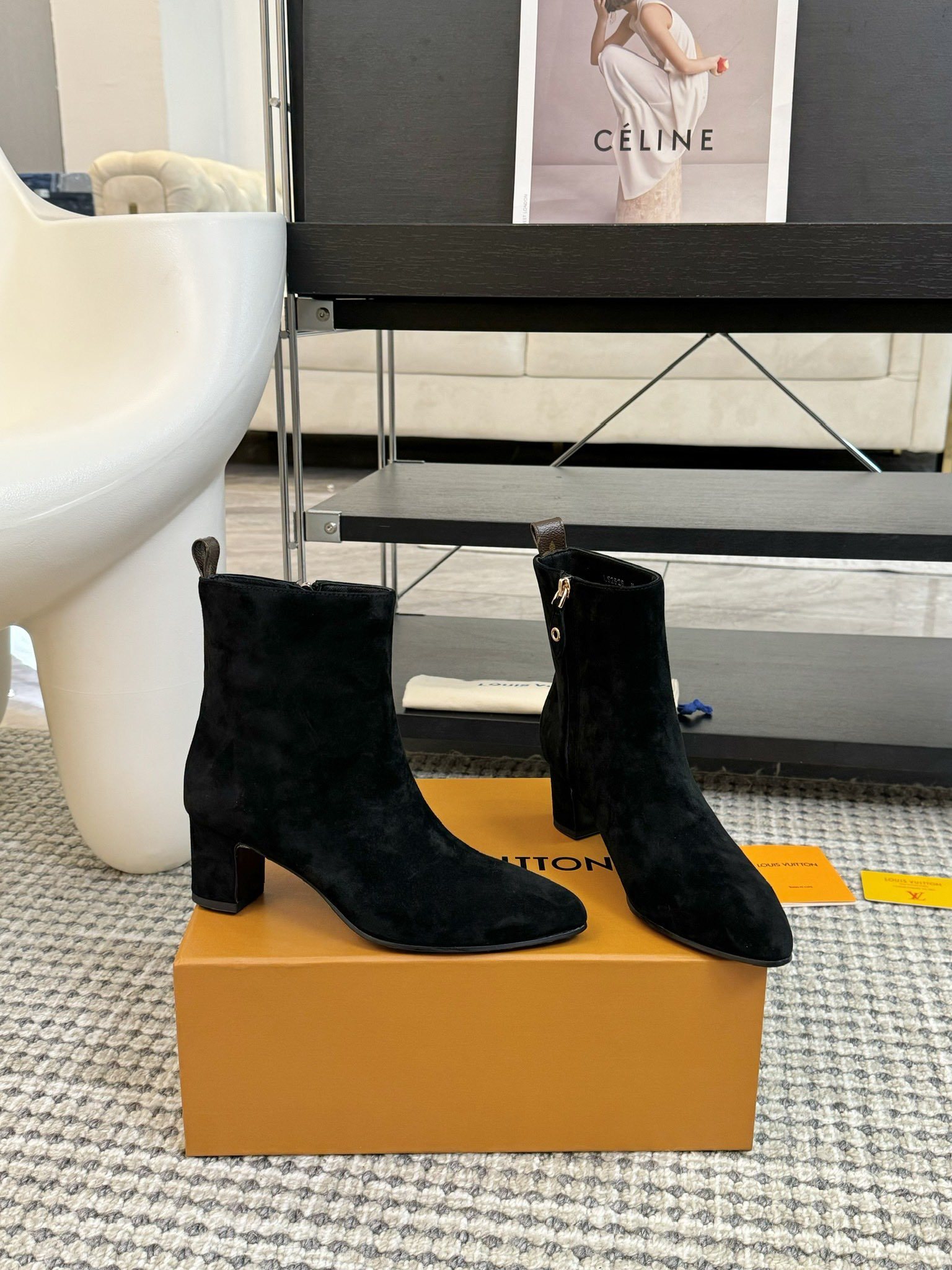 Louis Vuitton Silhouette Ankle Boots - Black Suede with Monogram Tab
