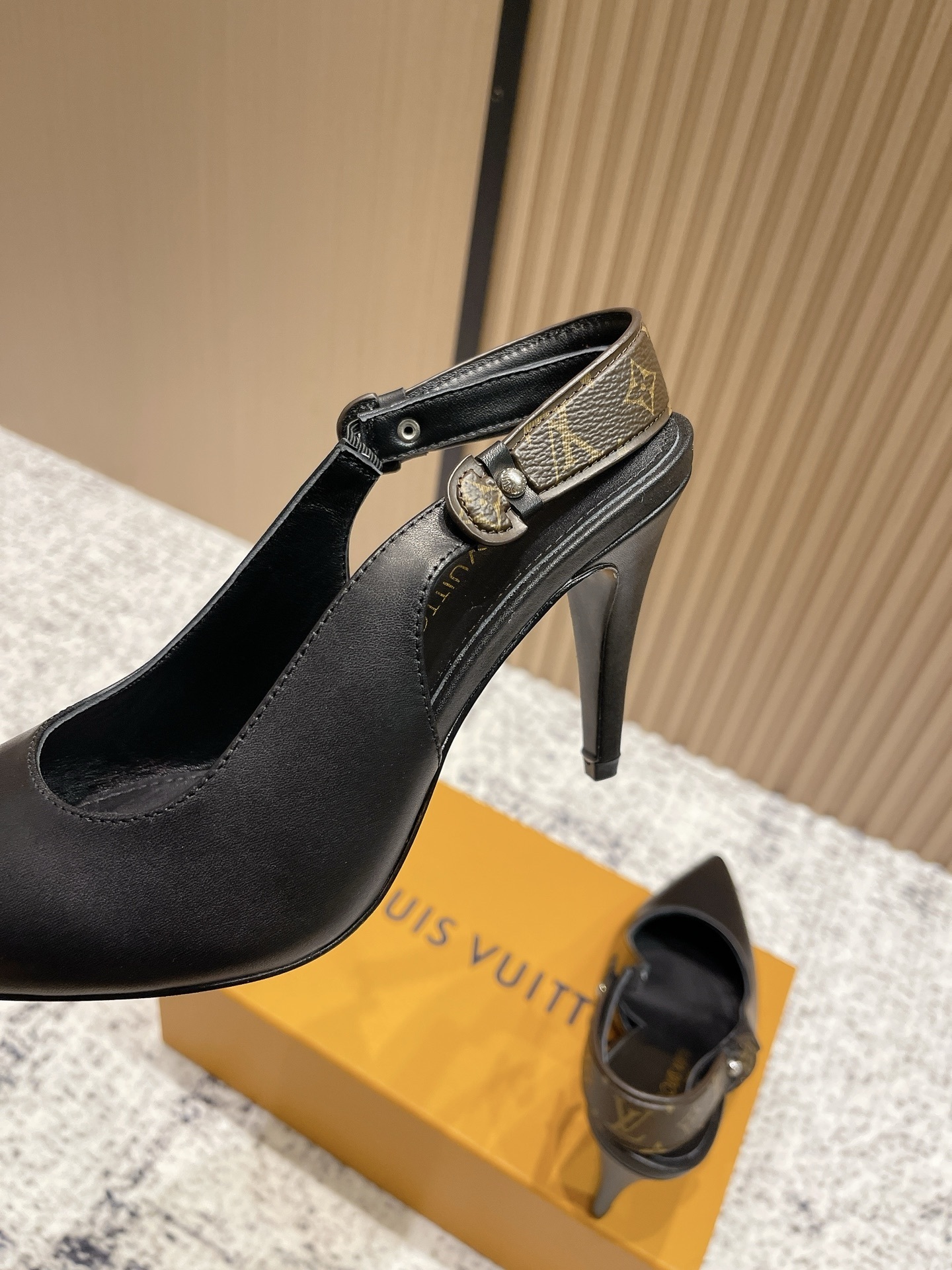 Louis Vuitton Black Leather Slingback Pumps - Elegant Heeled Shoes