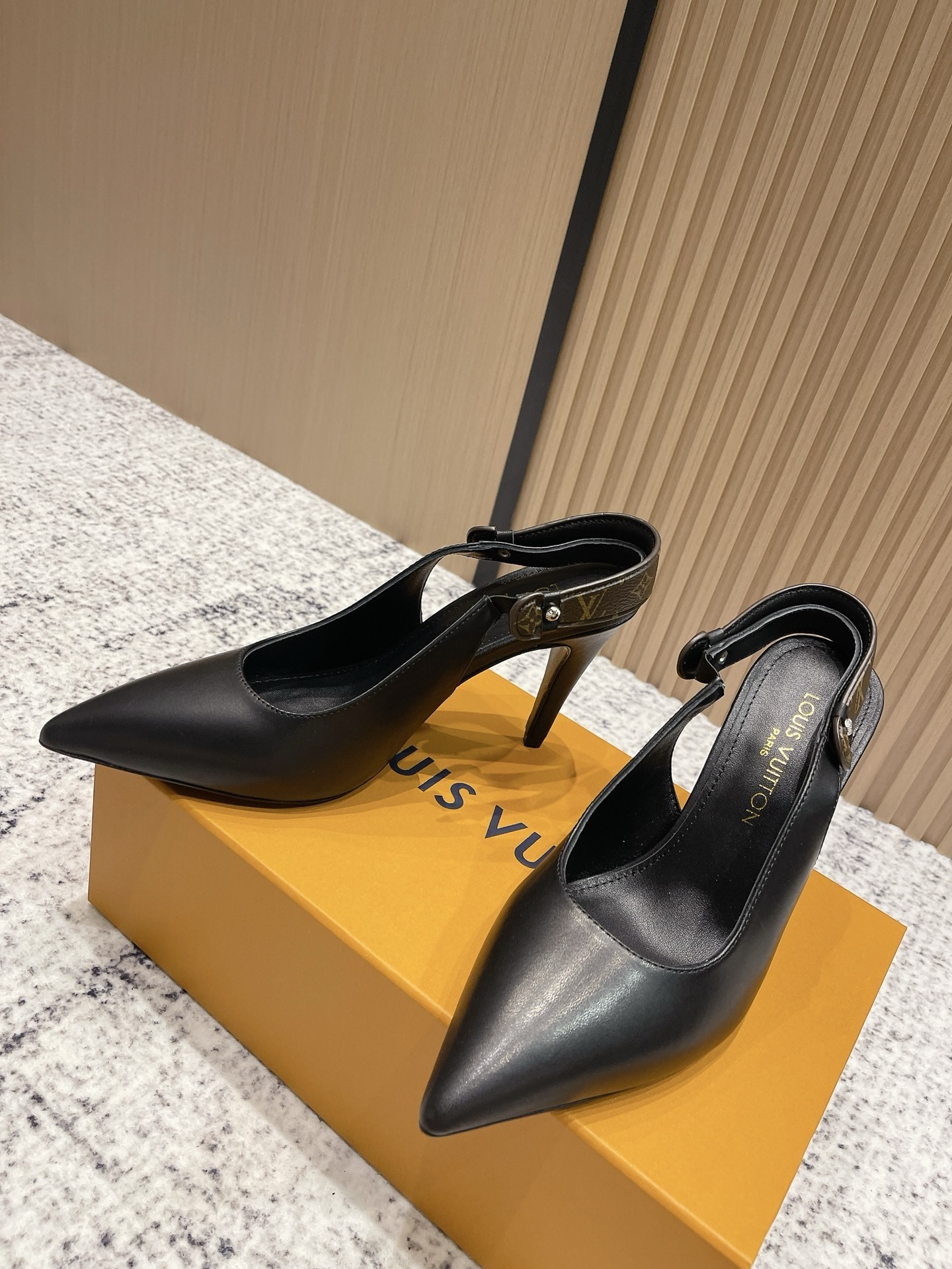 Louis Vuitton Black Leather Slingback Pumps - Elegant Heeled Shoes