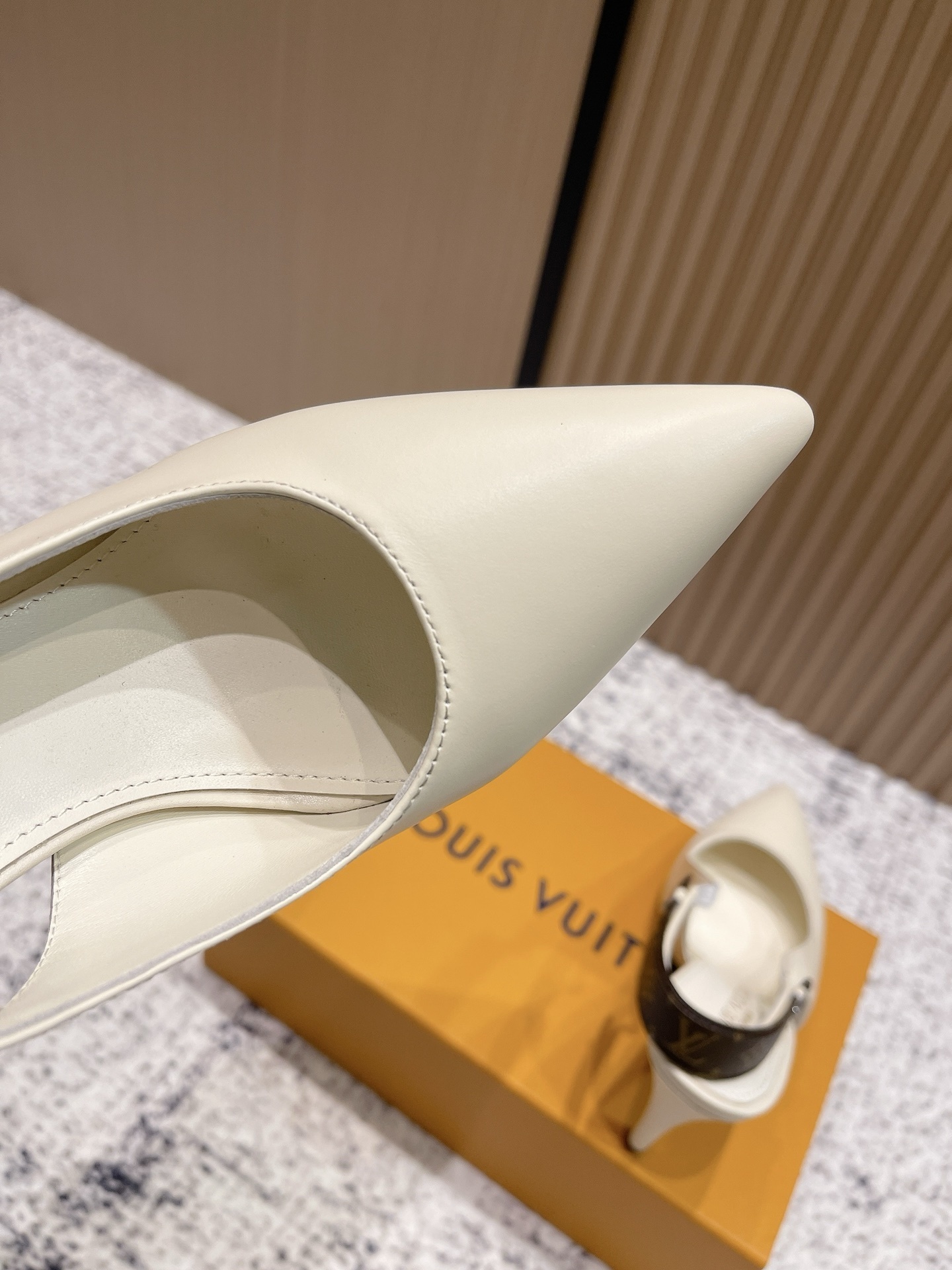 Louis Vuitton Signature Monogram Cream Leather Slingback Pumps