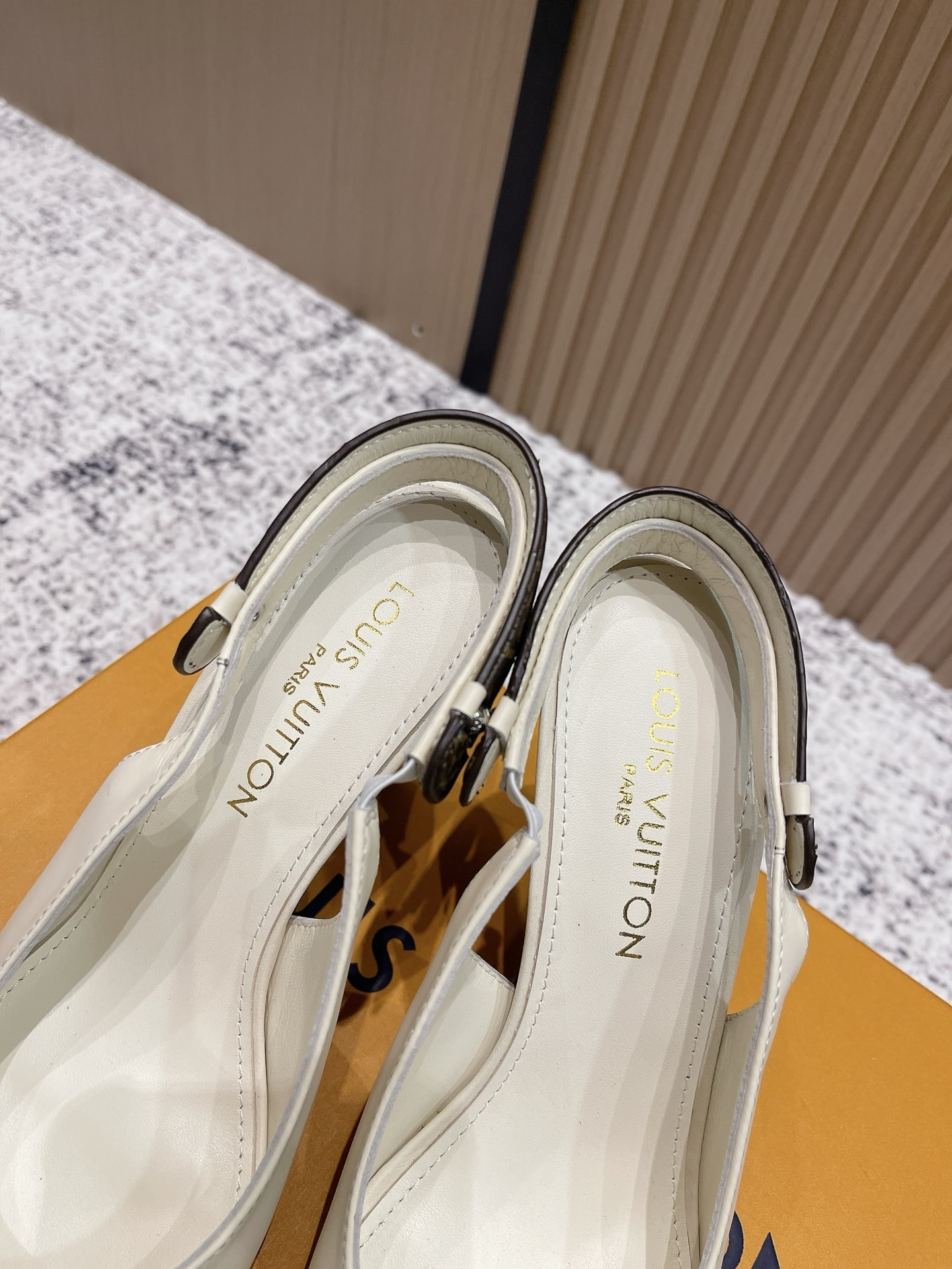 Louis Vuitton Signature Monogram Cream Leather Slingback Pumps