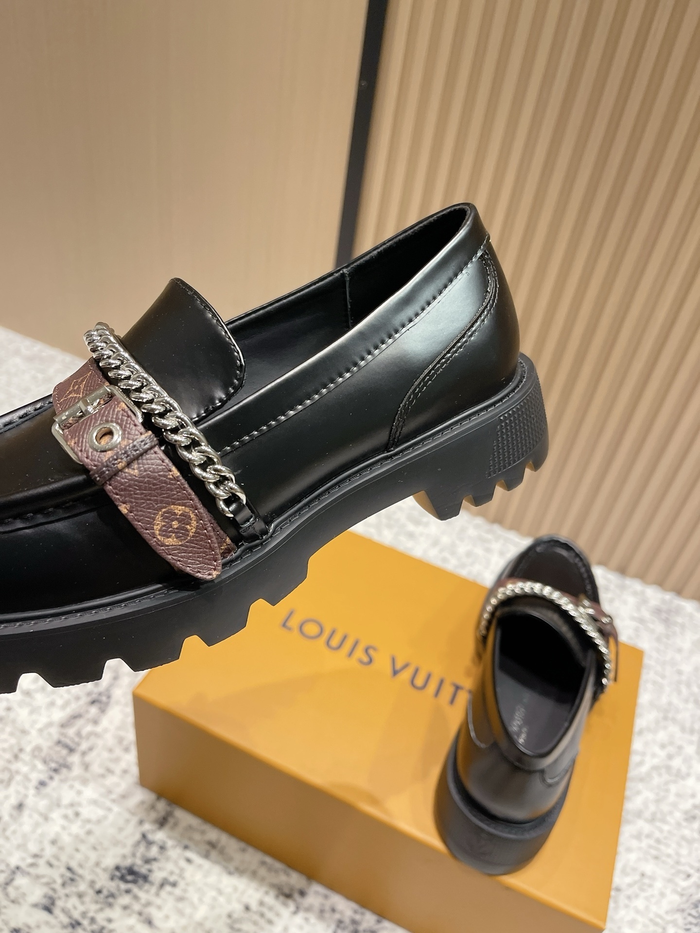 Louis Vuitton Academy Loafers - Monogram Canvas & Silver Chain