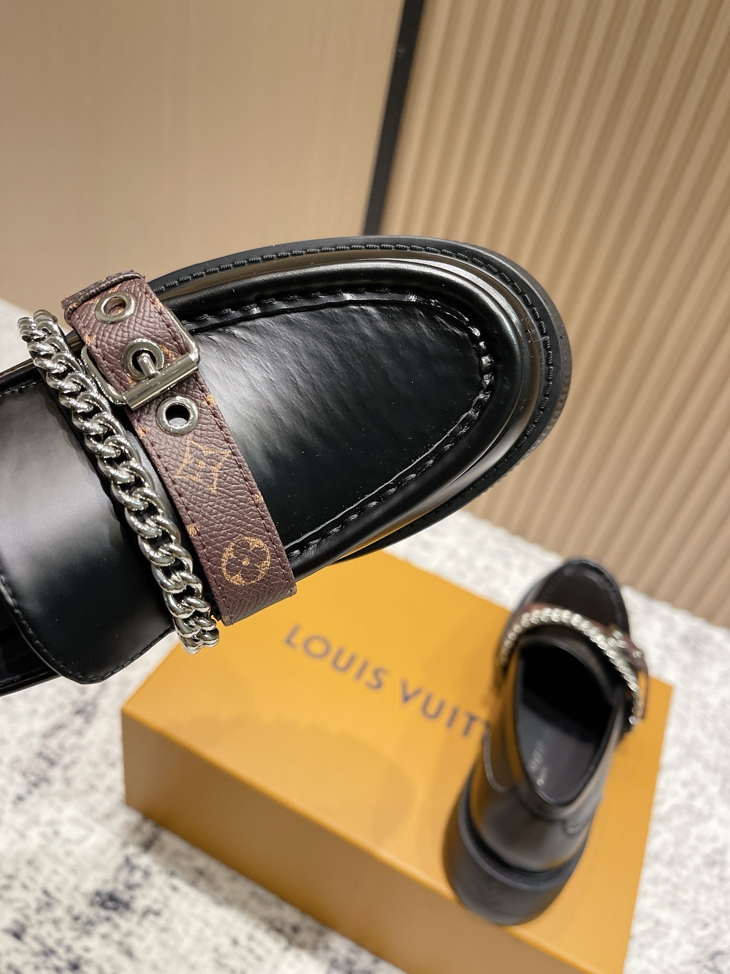 Louis Vuitton Academy Loafers - Monogram Canvas & Silver Chain