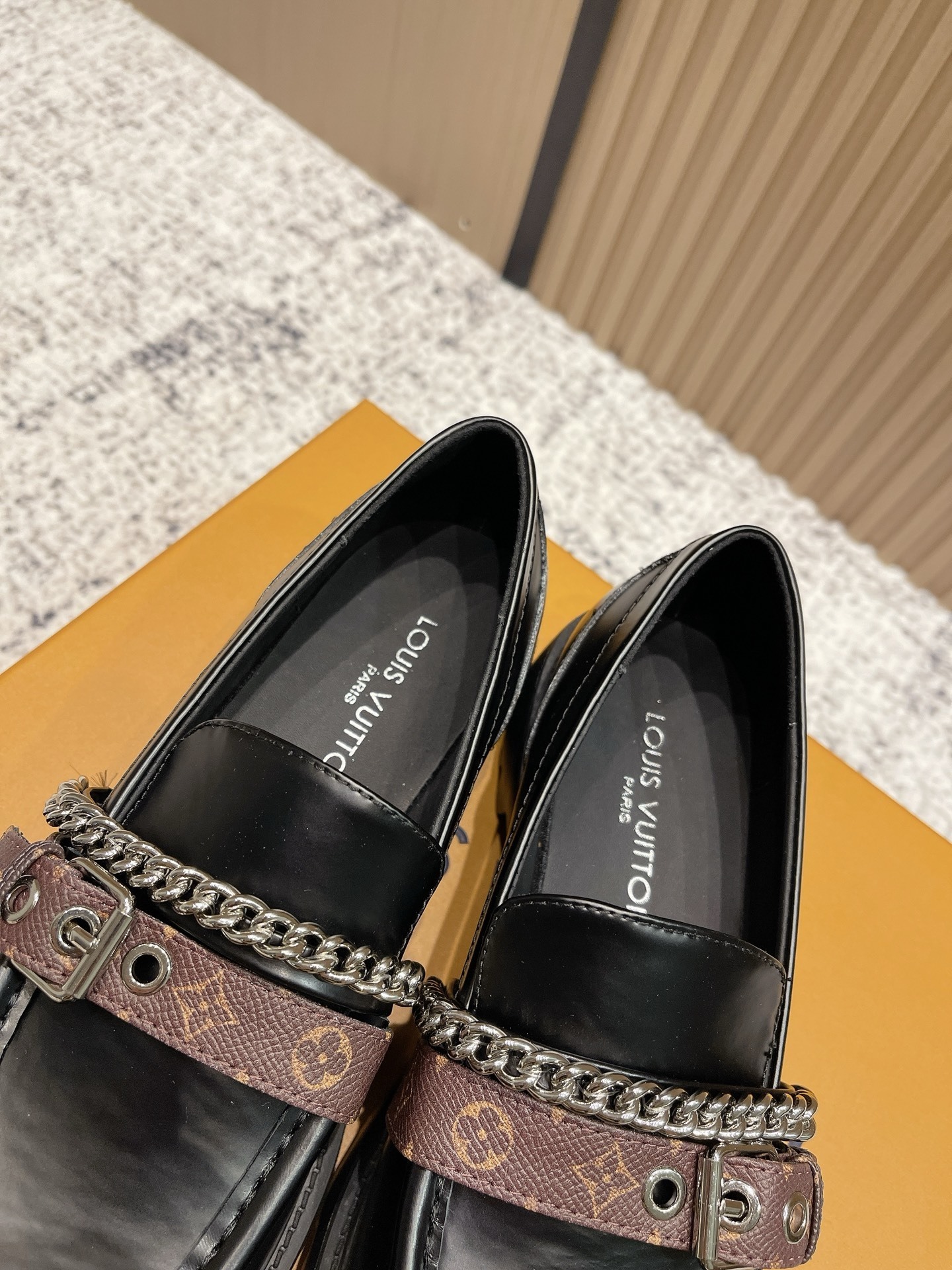Louis Vuitton Academy Loafers - Monogram Canvas & Silver Chain