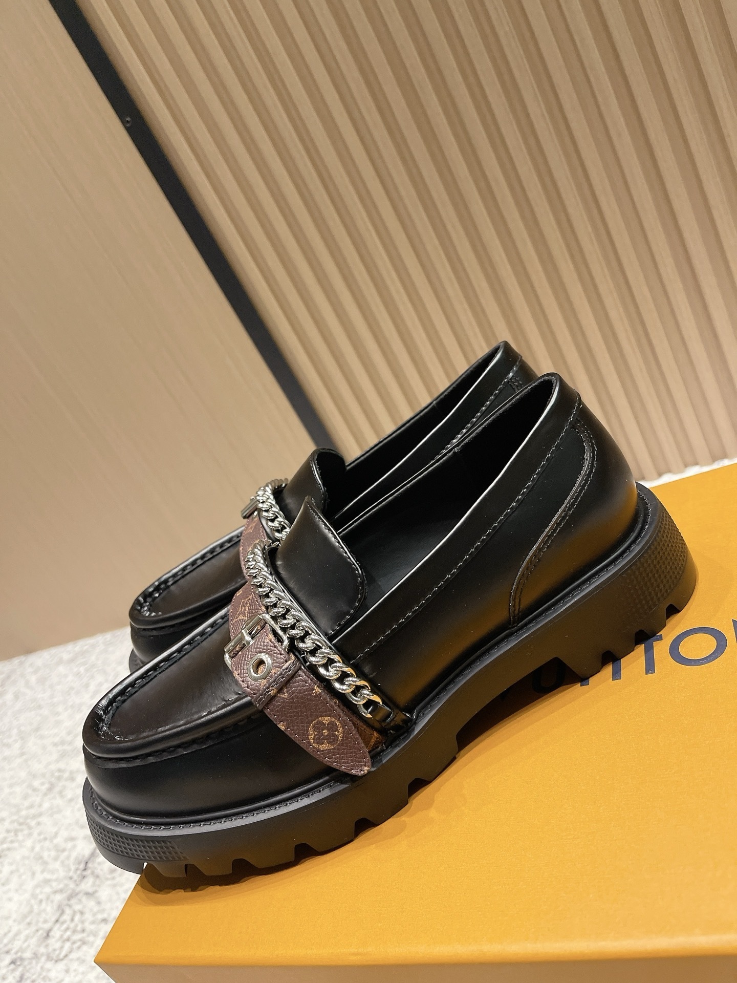 Louis Vuitton Academy Loafers - Monogram Canvas & Silver Chain