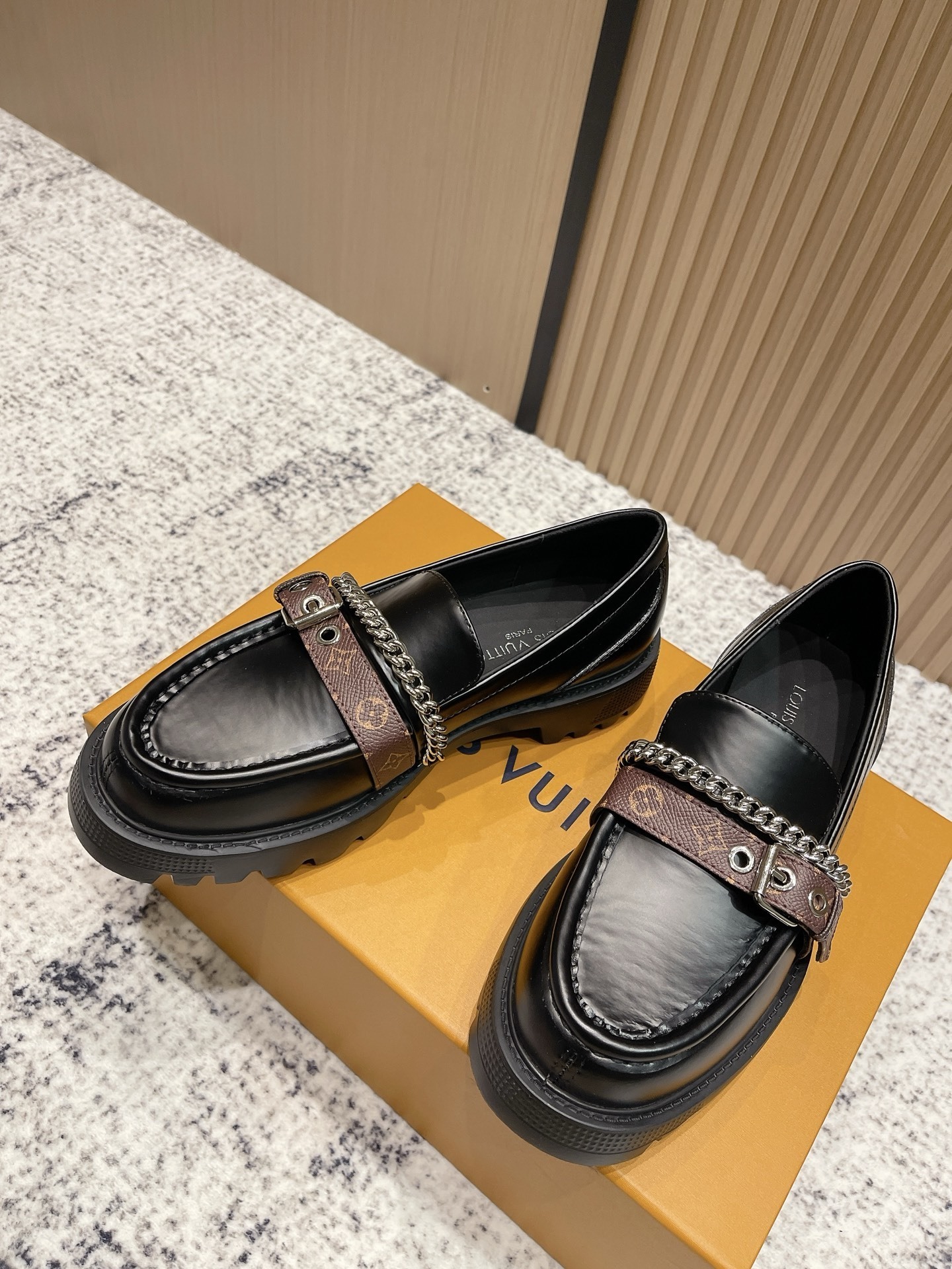 Louis Vuitton Academy Loafers - Monogram Canvas & Silver Chain